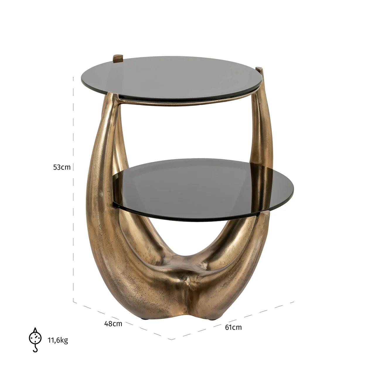 Richmond Interiors Aida Gold & Smoked Glass Double Stand Round Side Table