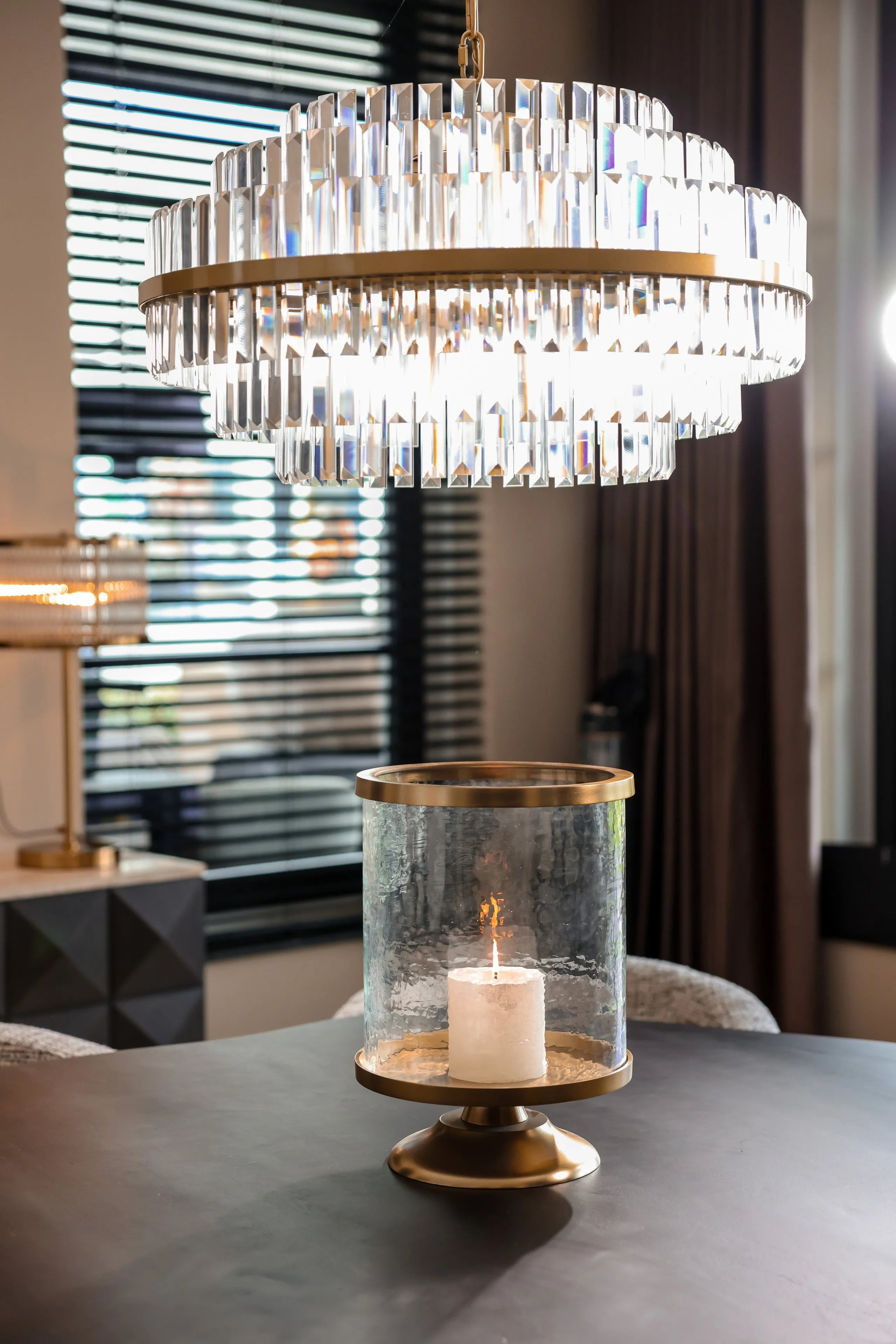 Richmond Interiors Desire Brushed Gold Crystal Glass Chandelier Large