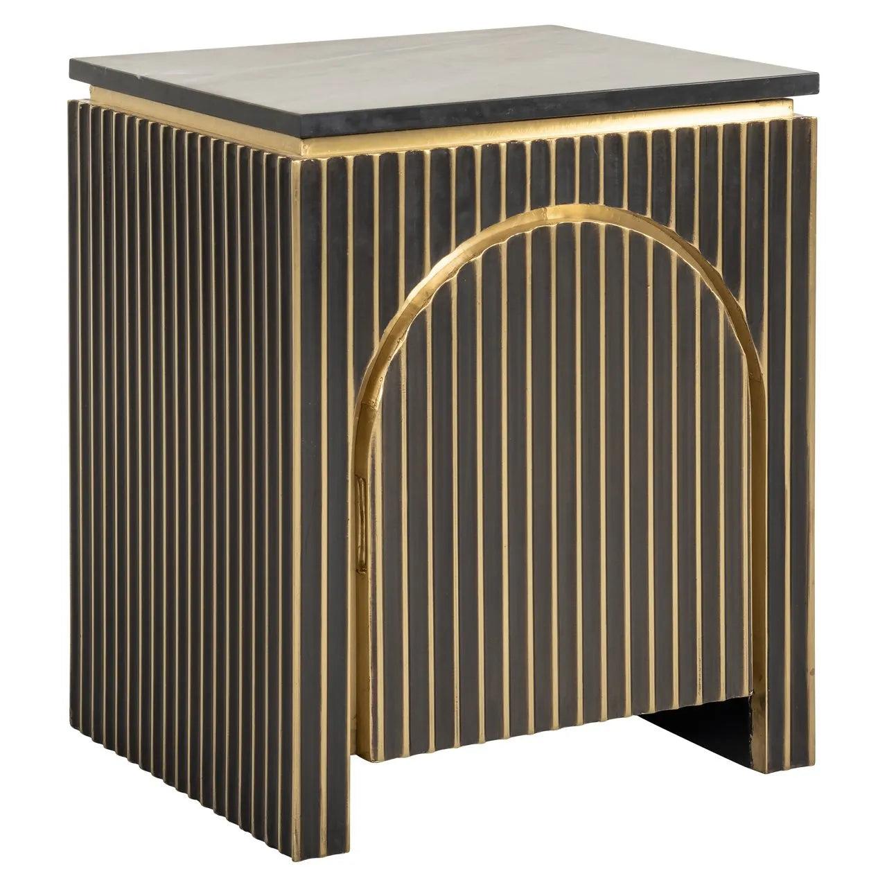 Richmond Interiors Les Arcs Brushed Gold & Black Marble Bedside Table