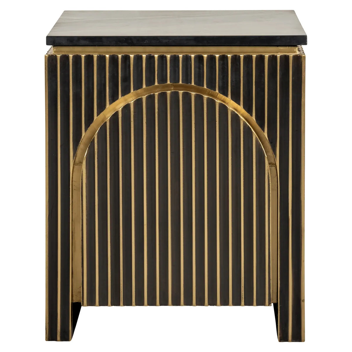Richmond Interiors Les Arcs Brushed Gold & Black Marble Bedside Table