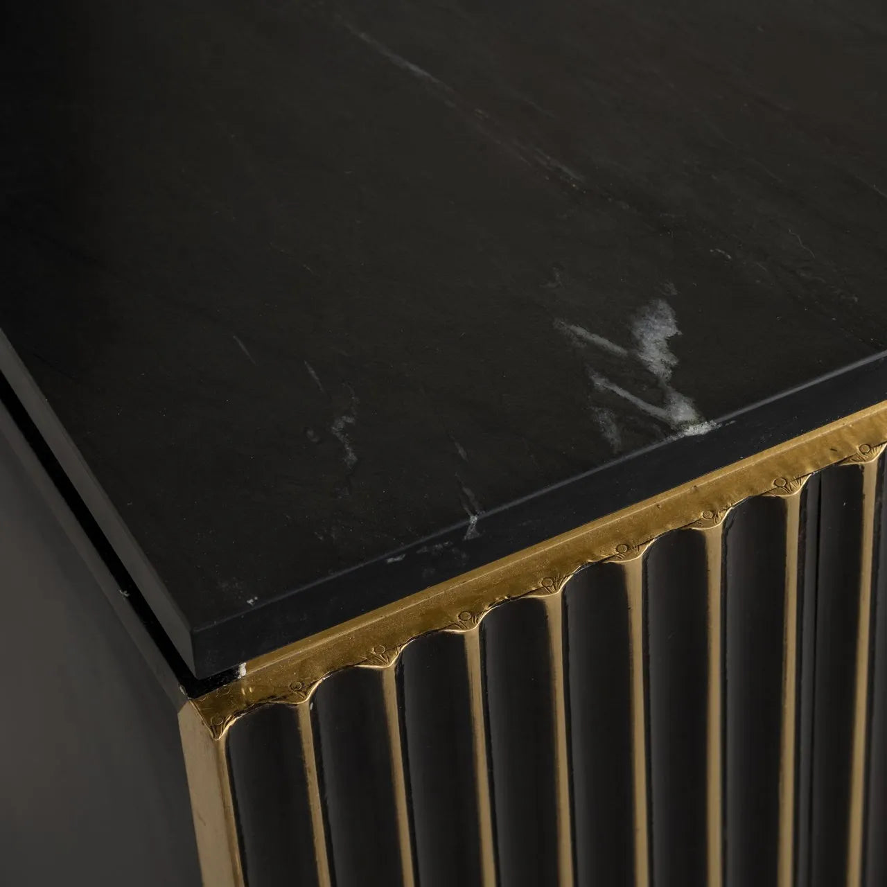 Richmond Interiors Les Arcs Brushed Gold & Black Marble Bedside Table