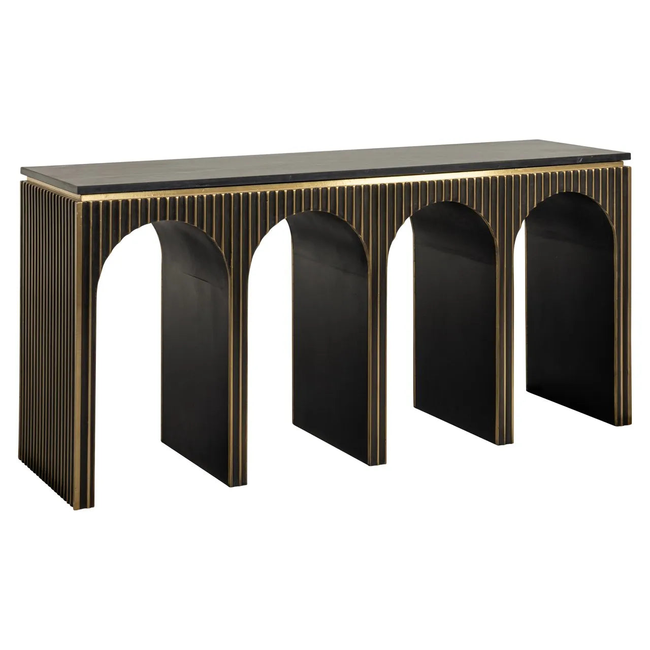 Richmond Interiors Les Arcs Brushed Gold & Black Marble Console Table