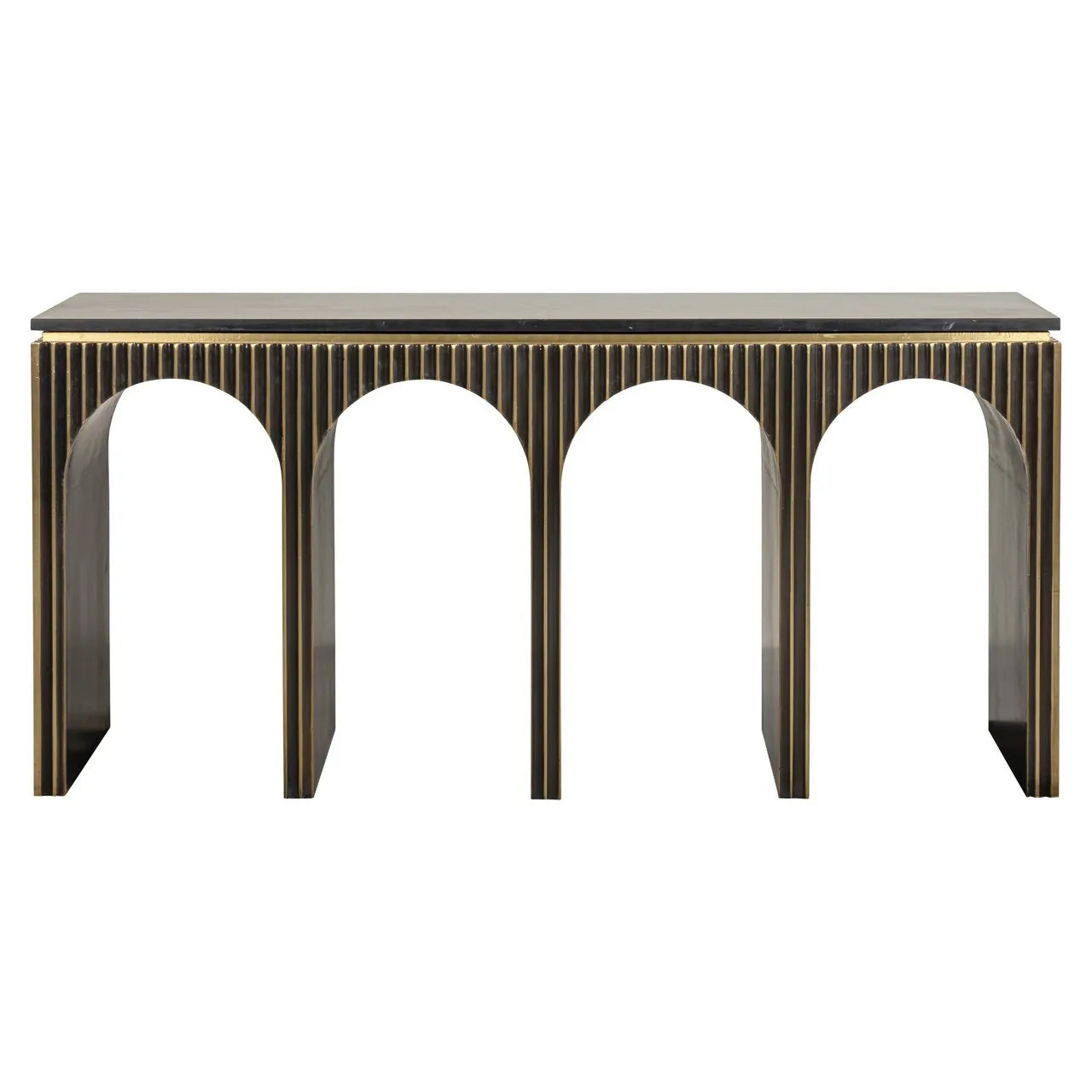 Richmond Interiors Les Arcs Brushed Gold & Black Marble Console Table