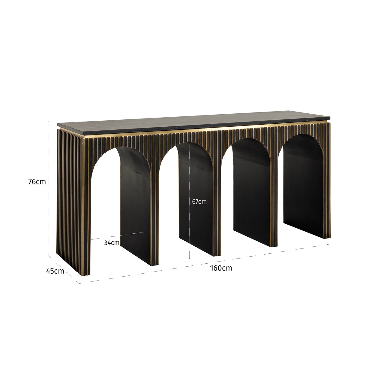 Richmond Interiors Les Arcs Brushed Gold & Black Marble Console Table