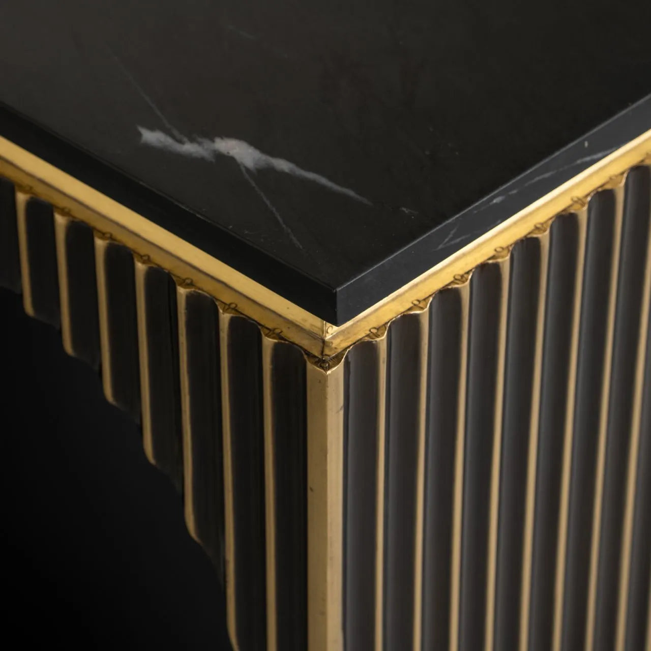 Richmond Interiors Les Arcs Brushed Gold & Black Marble Console Table