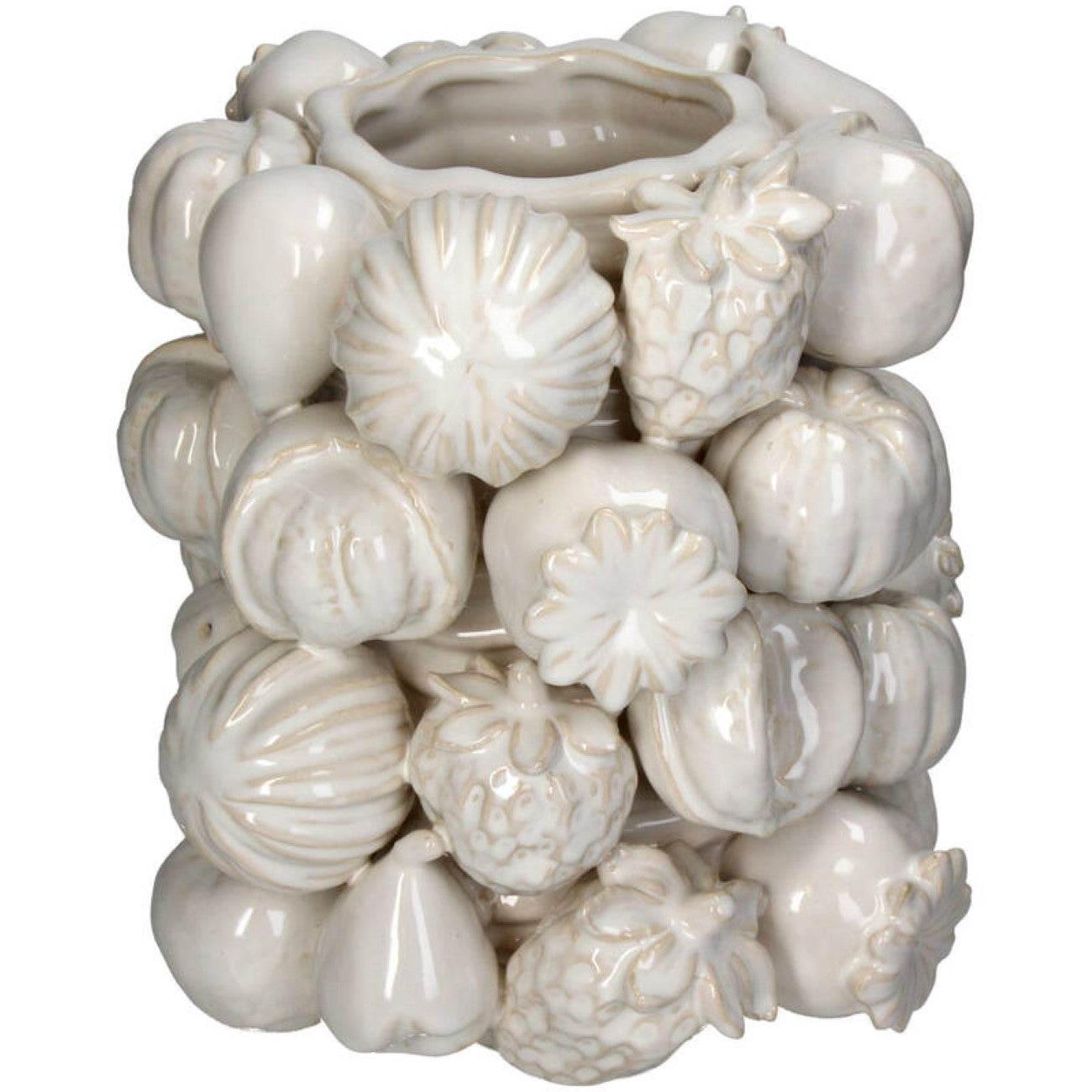 Orchard Fruits Ivory Ceramic Vase Large
