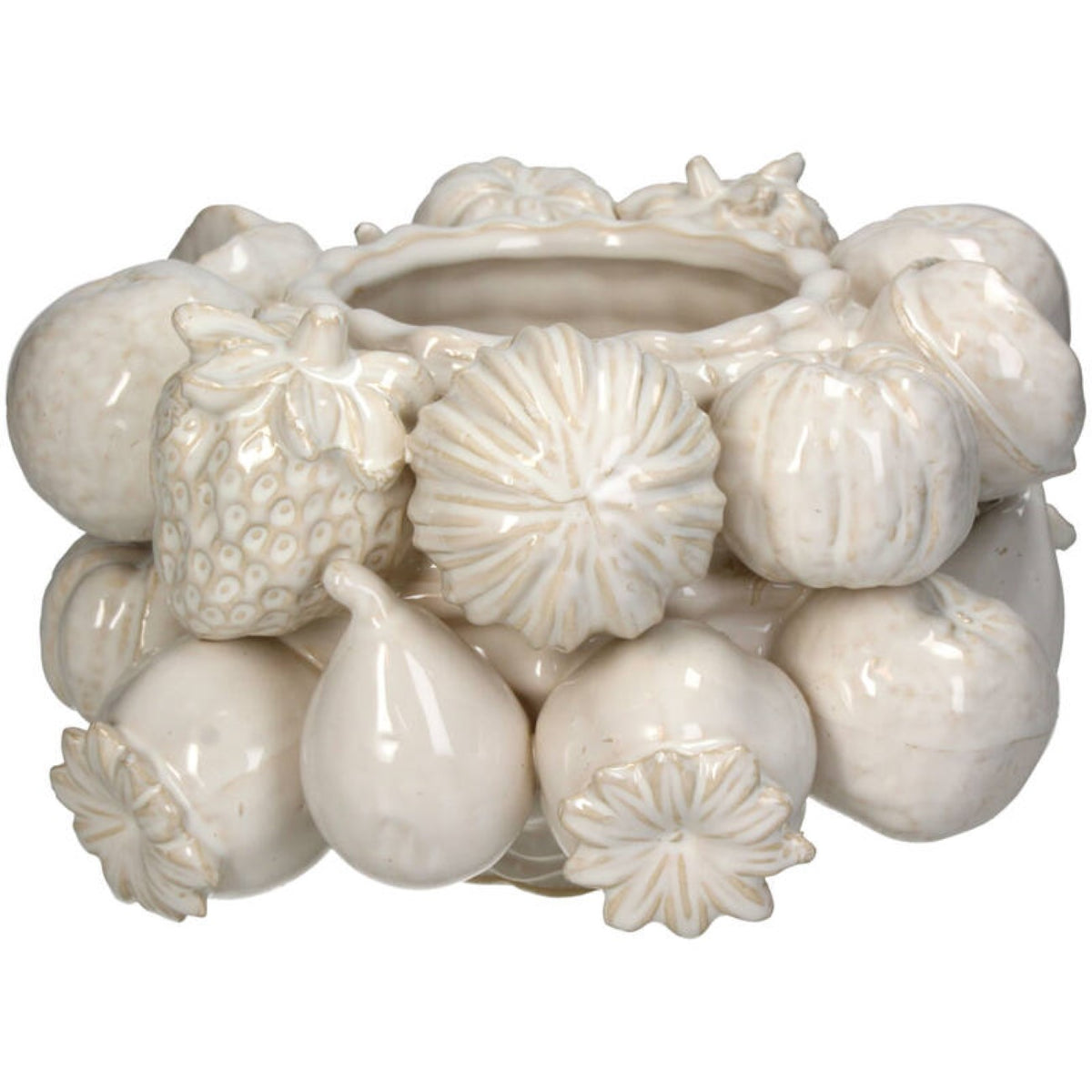 Orchard Fruits Ivory Ceramic Vase Small