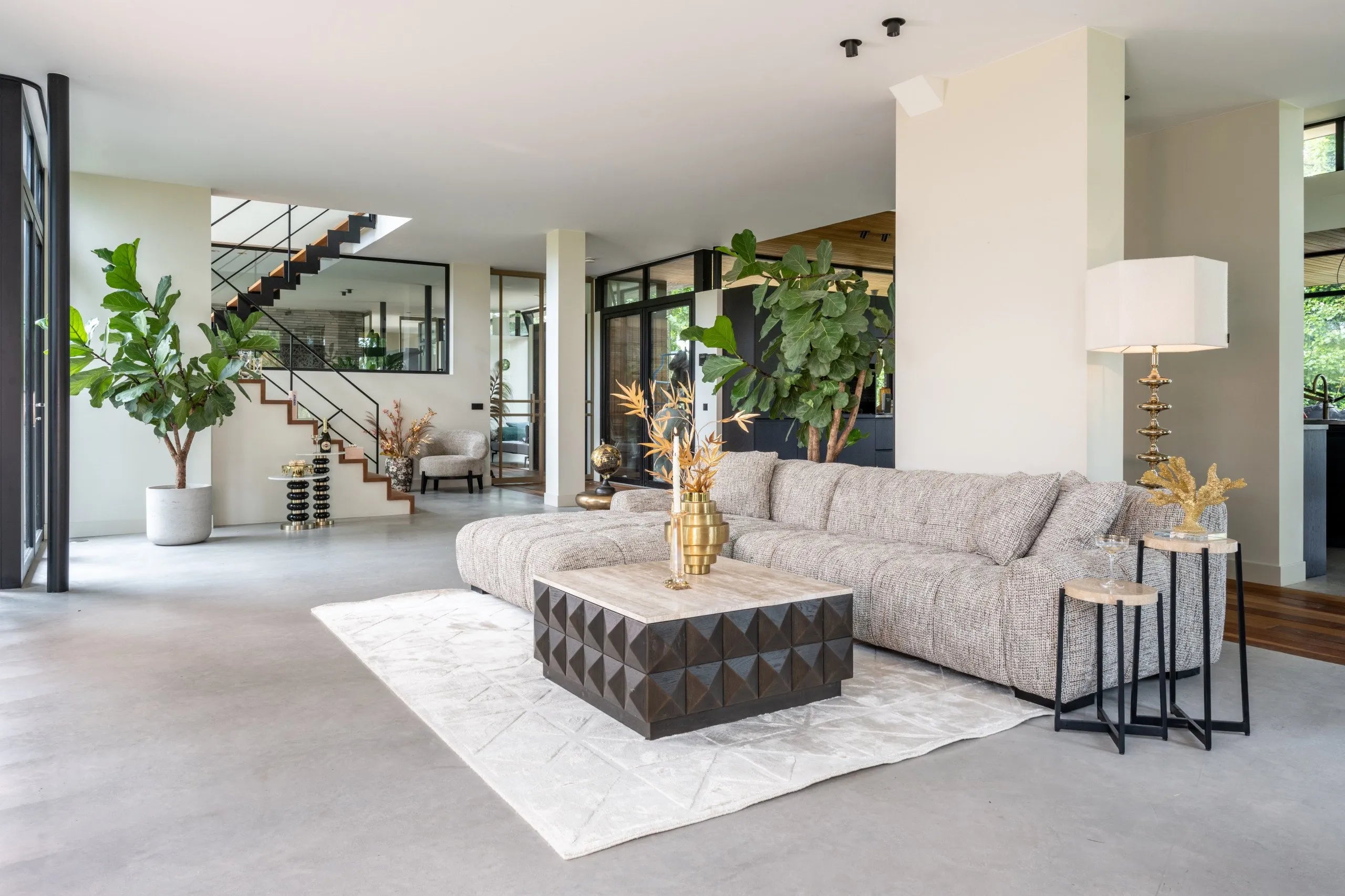 Richmond Interiors Claremont Brown Oak Wood & Stone Square Coffee Table