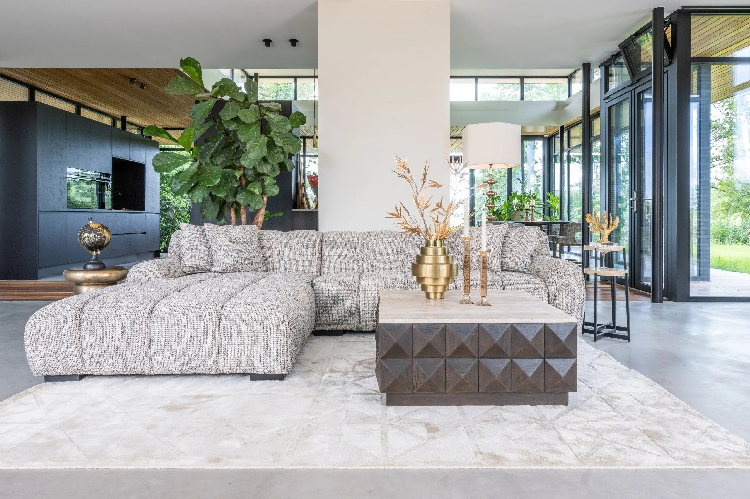 Richmond Interiors Claremont Brown Oak Wood & Stone Square Coffee Table