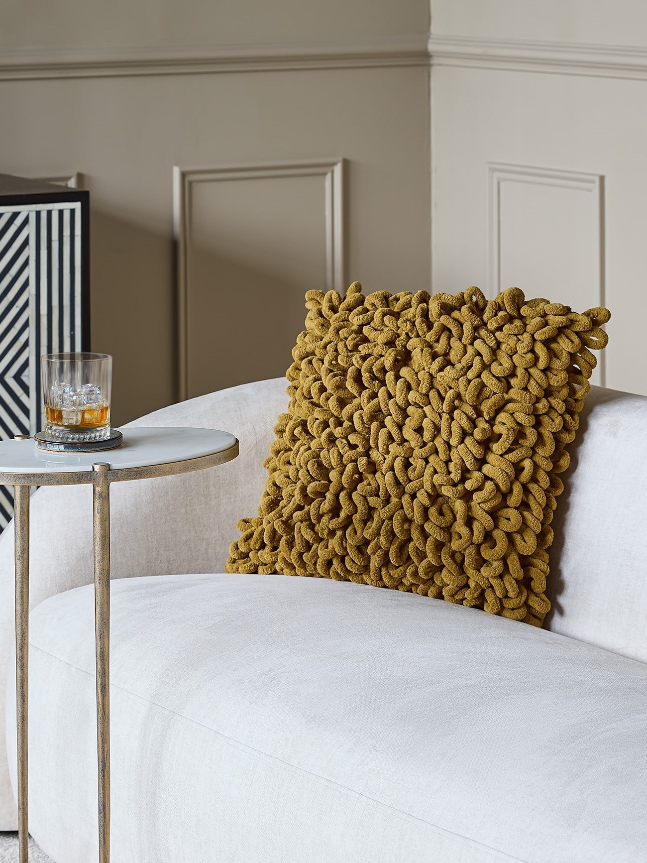 Lucan Mustard Yellow Square Cushion 45x45cm lifestyle