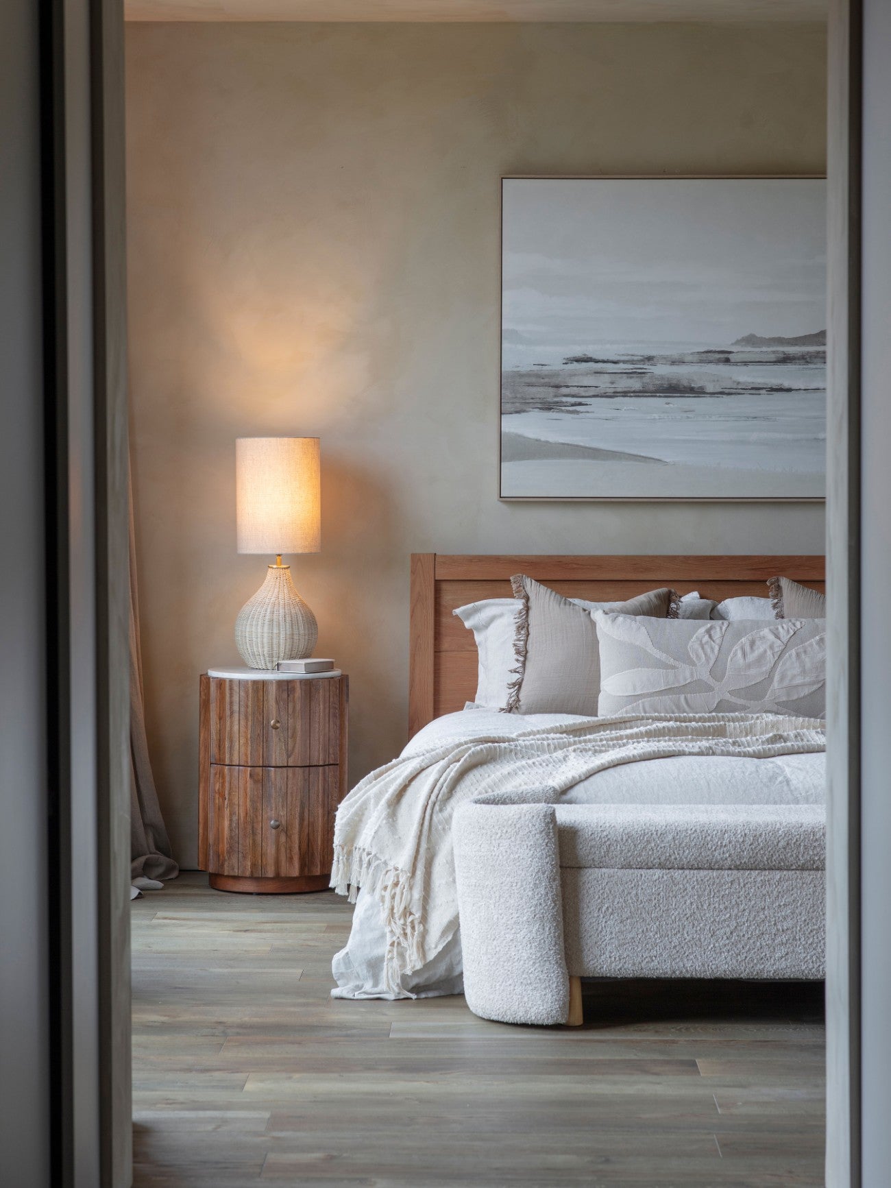 Drift Beige Leaf Cotton Rectangle Cushion 90x40cm