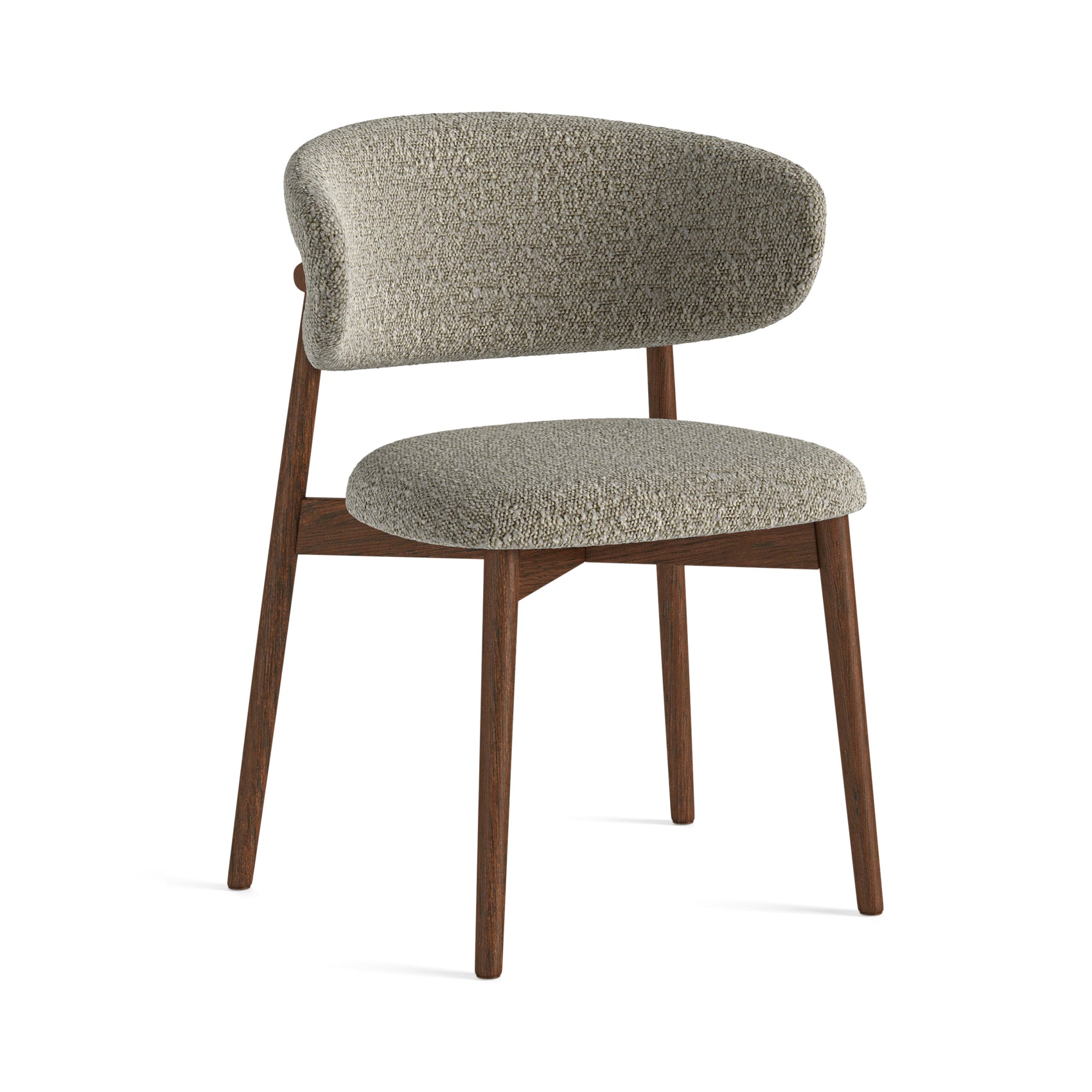 Set of 2 Hayes Moss Green Boucle & Brown Wood Dining Chairs