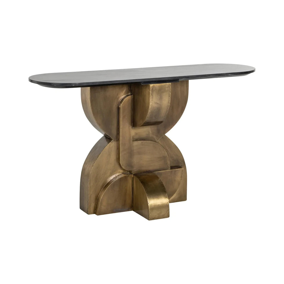 Richmond Interiors Maddox Black Marble & Gold Geometric Console Table
