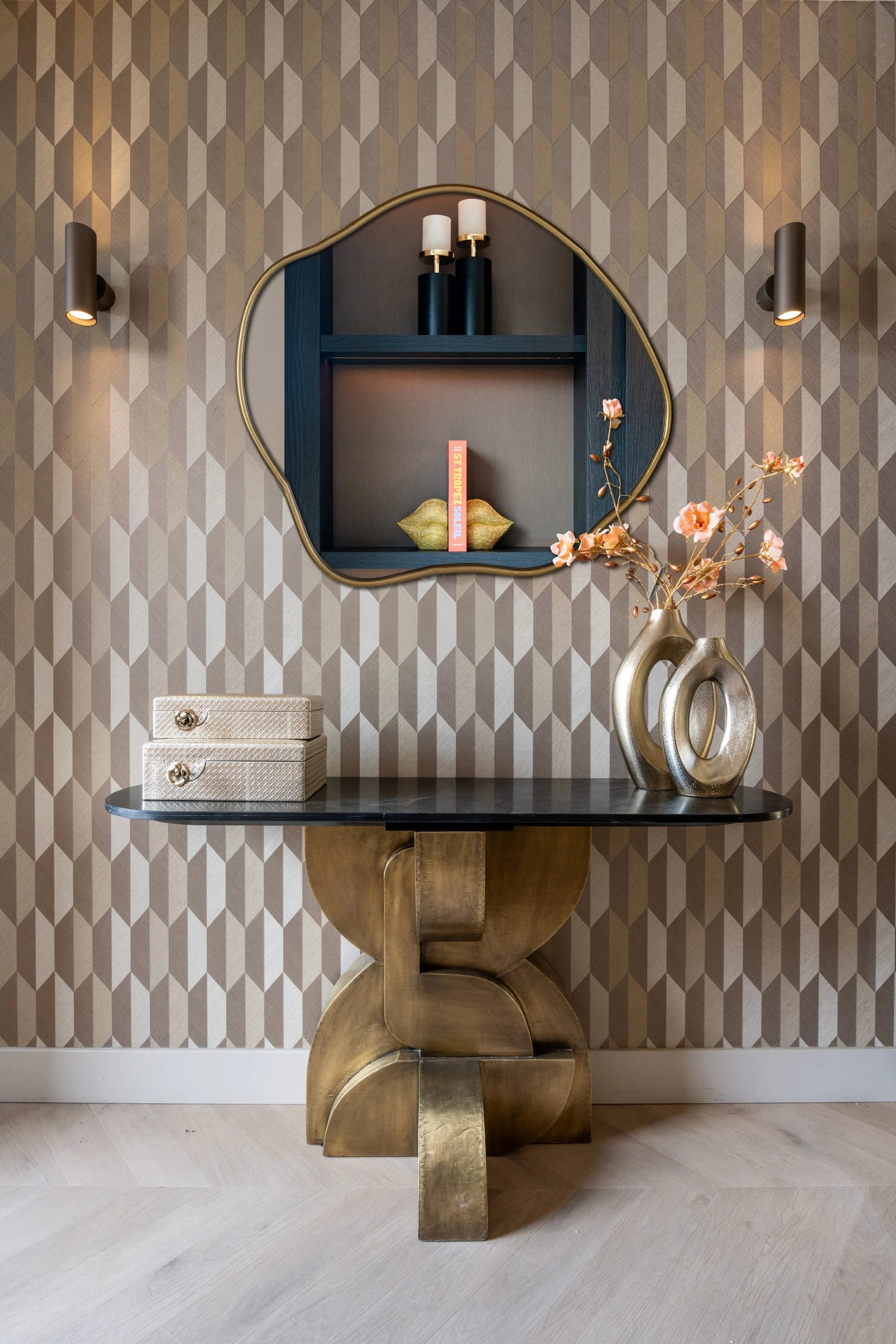 Richmond Interiors Caya Black & Gold Candle Holder Large