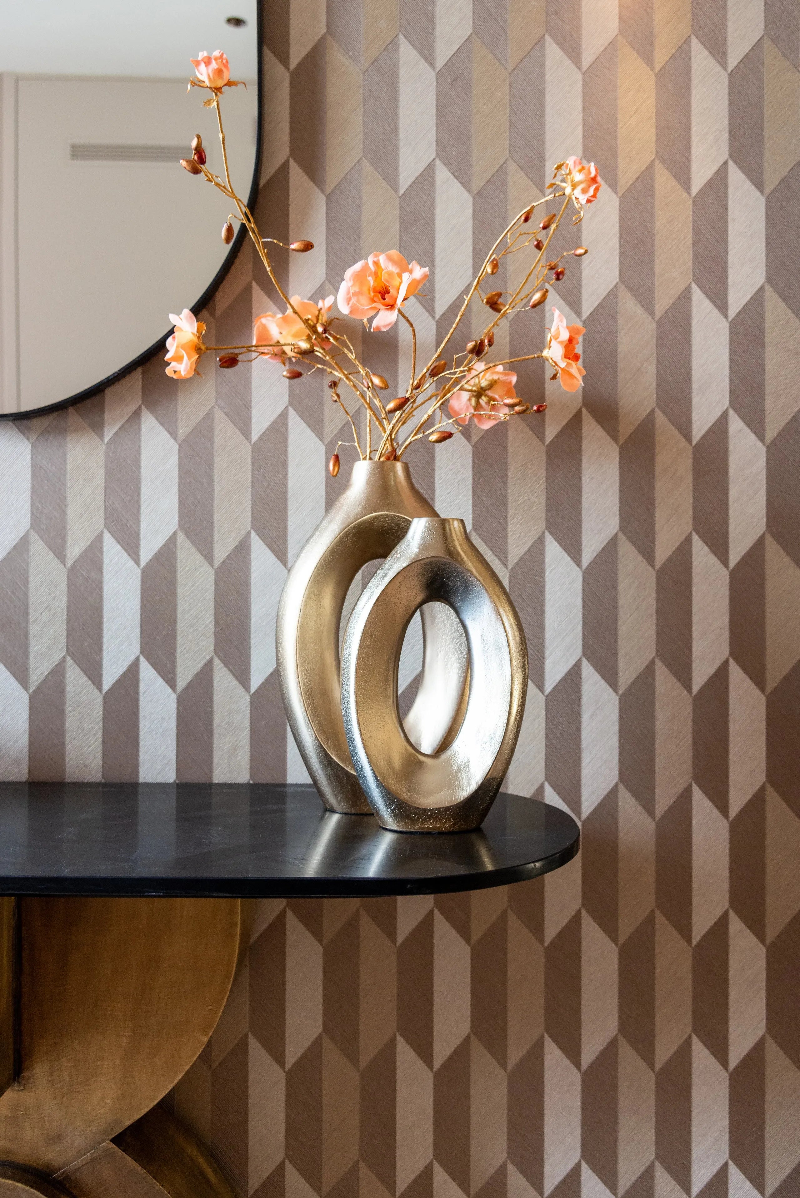 Richmond Interiors Maddox Black Marble & Gold Geometric Console Table