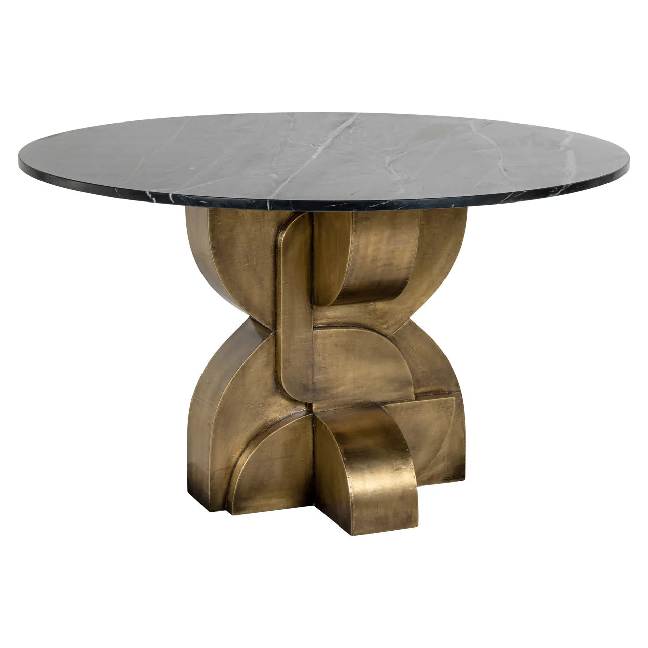 Richmond Interiors Maddox Black Marble & Gold Geometric Round Dining Table | 4 Seater