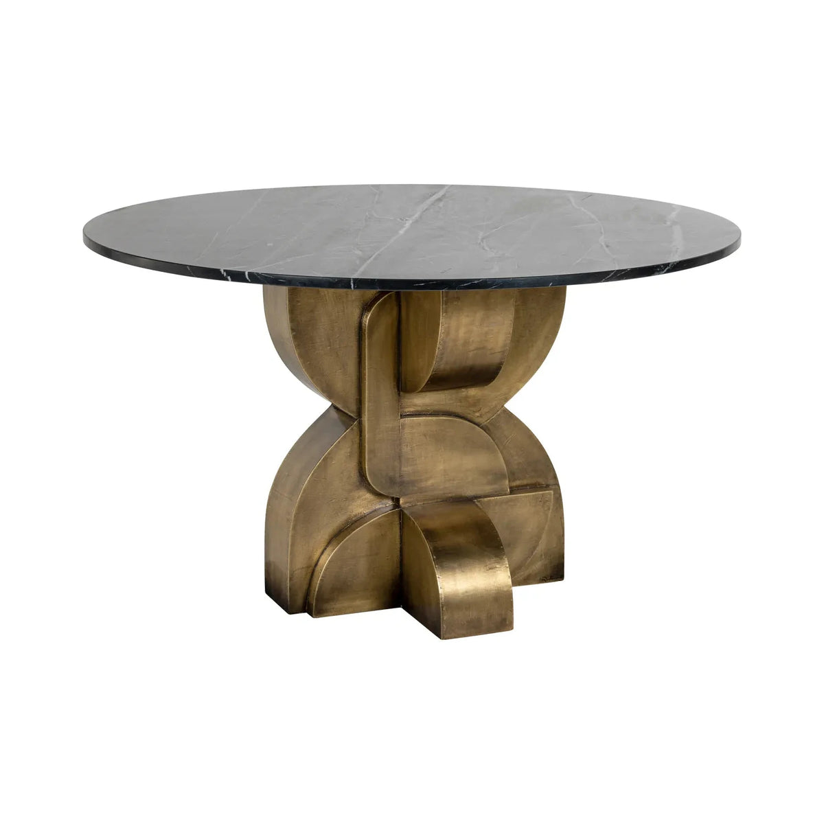 Richmond Interiors Maddox Black Marble & Gold Geometric Round Dining Table | 4 Seater