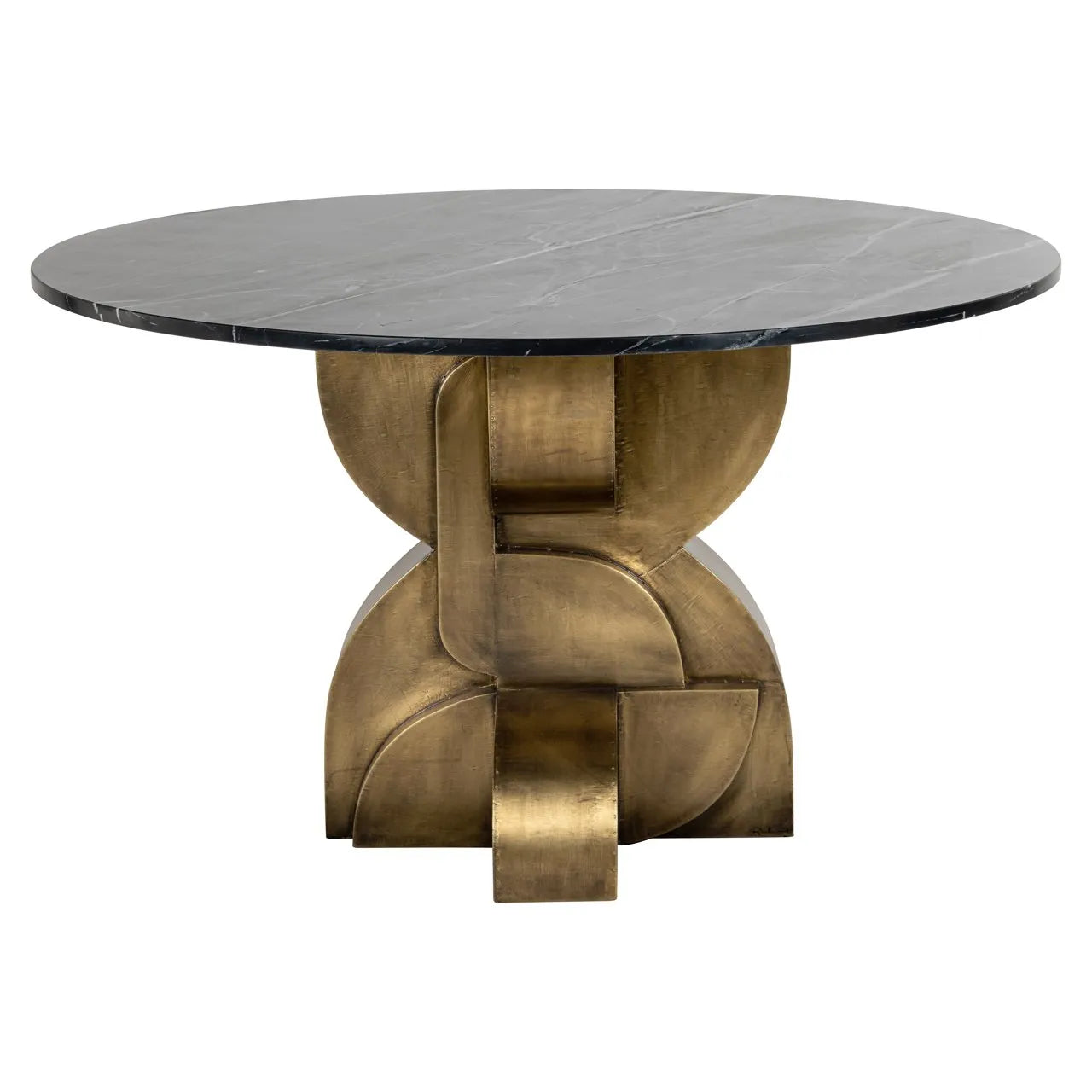 Richmond Interiors Maddox Black Marble & Gold Geometric Round Dining Table | 4 Seater