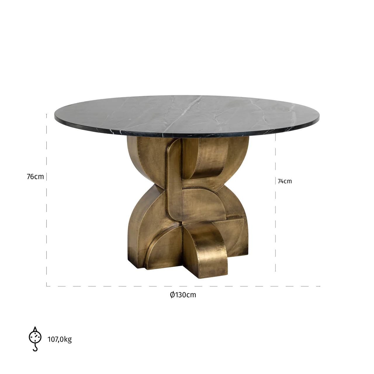 Richmond Interiors Maddox Black Marble & Gold Geometric Round Dining Table | 4 Seater