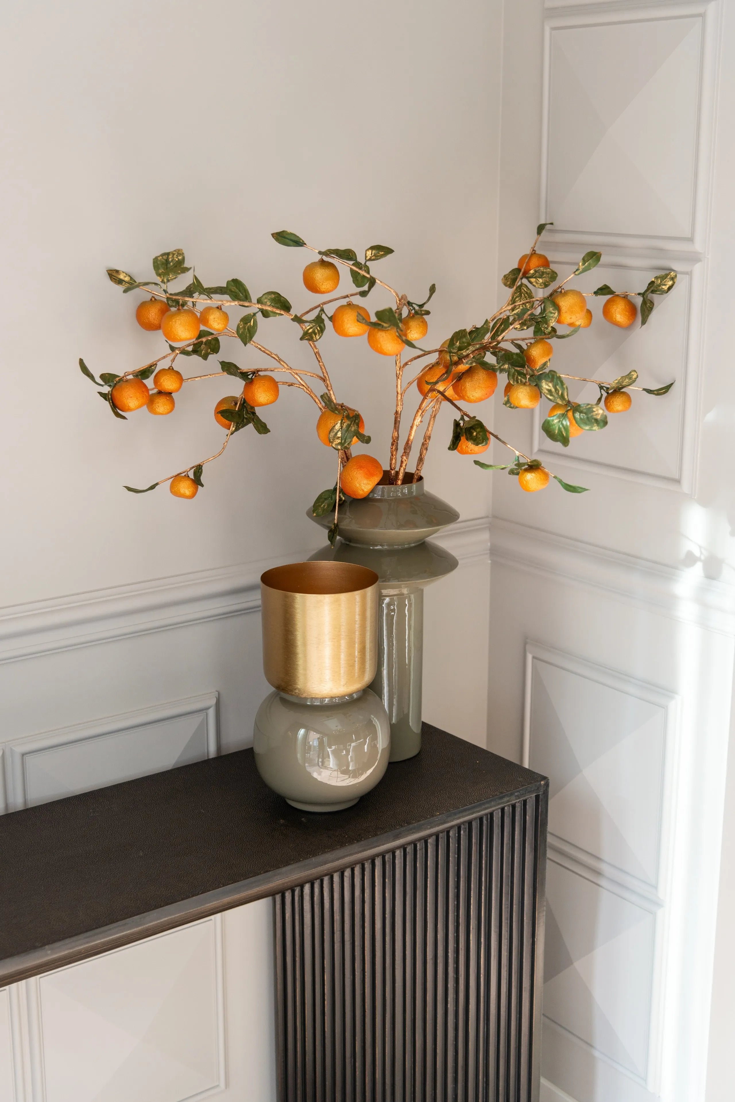 Richmond Interiors Clover Pastel Khaki Green & Gold Vase