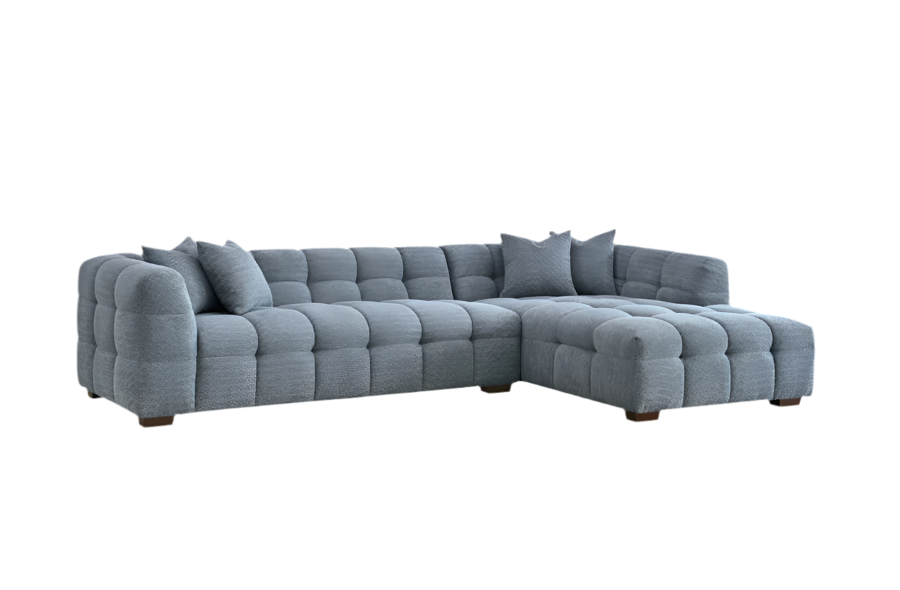 Aluxo Daito Iron Blue Boucle Bubble Corner Sofa | 5 Seater