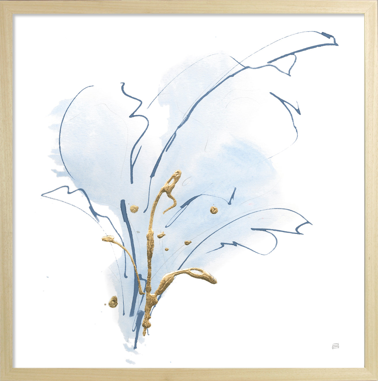 Blue & Gold Floral I - Framed Wall Art - 63.5x63.5cm