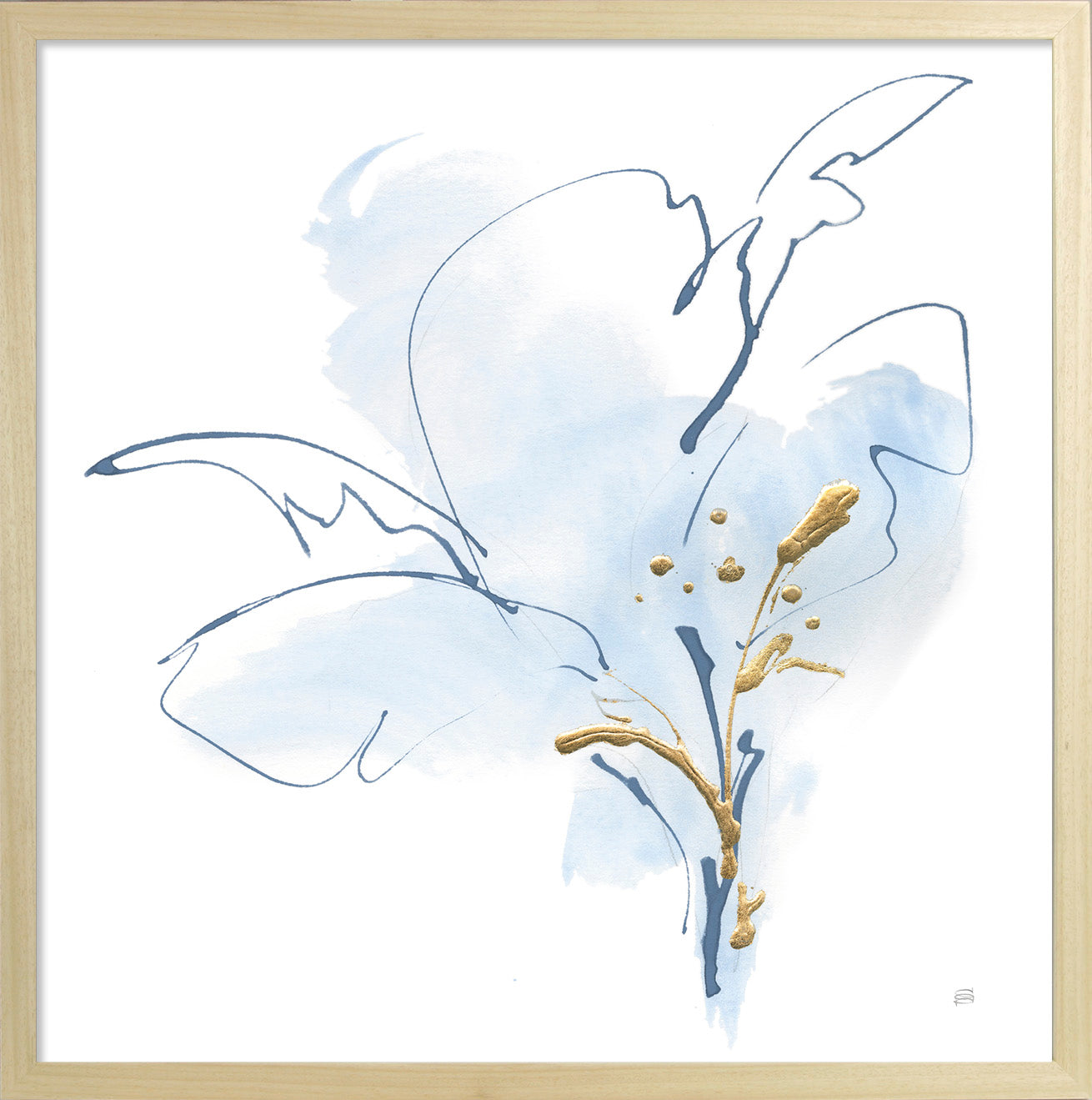 Blue & Gold Floral II - Framed Wall Art - 63.5x63.5cm