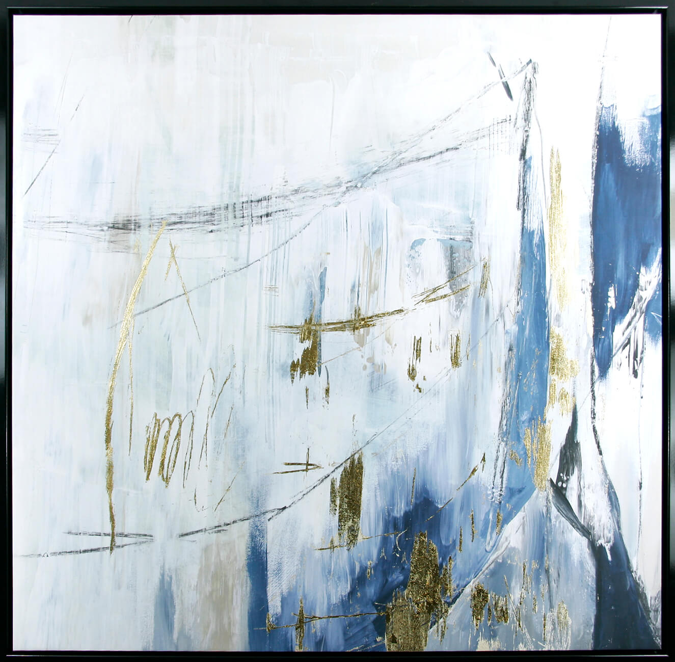 Navy Golden Shine II - Framed Wall Art - 94x94cm