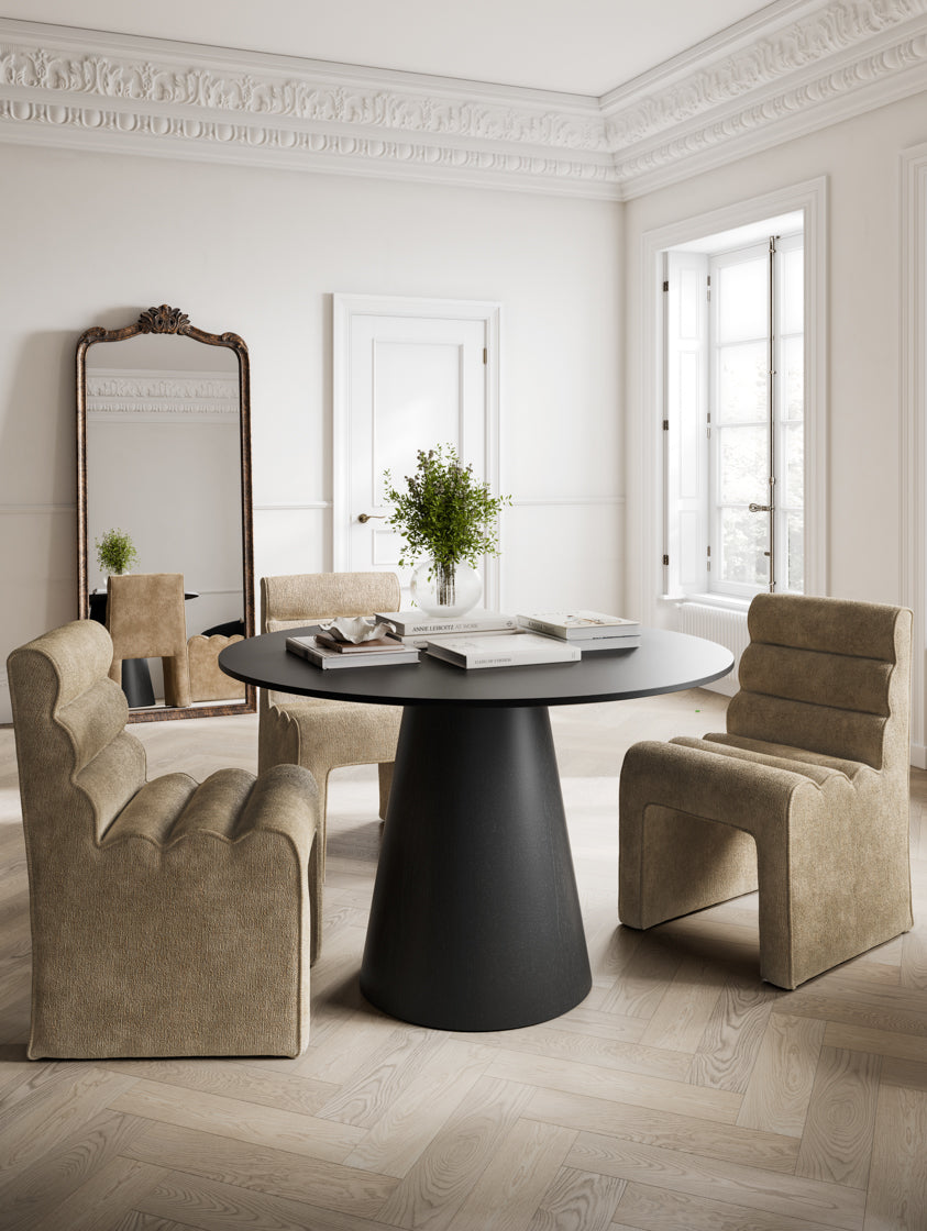 Nami Honey Taupe Velvet Chenille Wavy Dining Chair