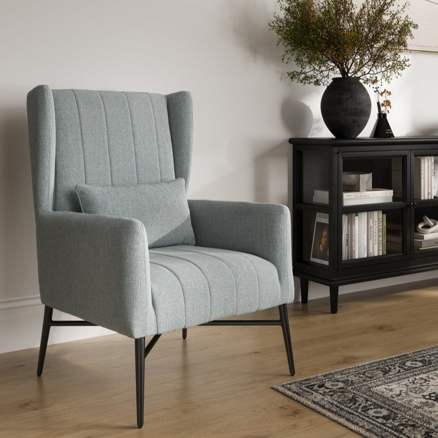 Henley Seafoam Green Tweed High Back Accent Armchair