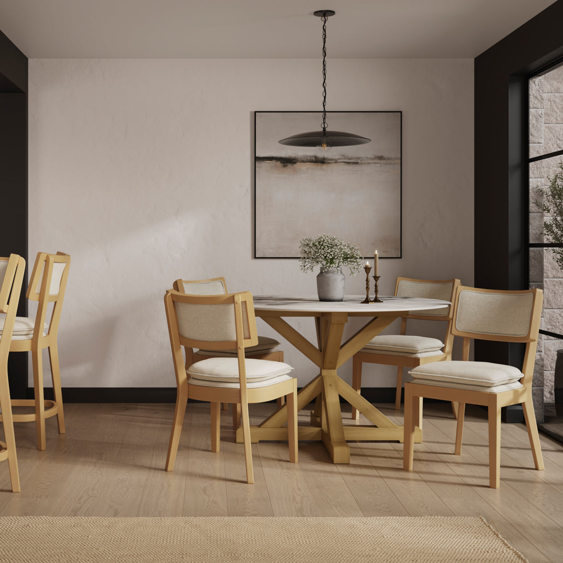 Maggie Natural Wood & Frost Fabric Dining Chair