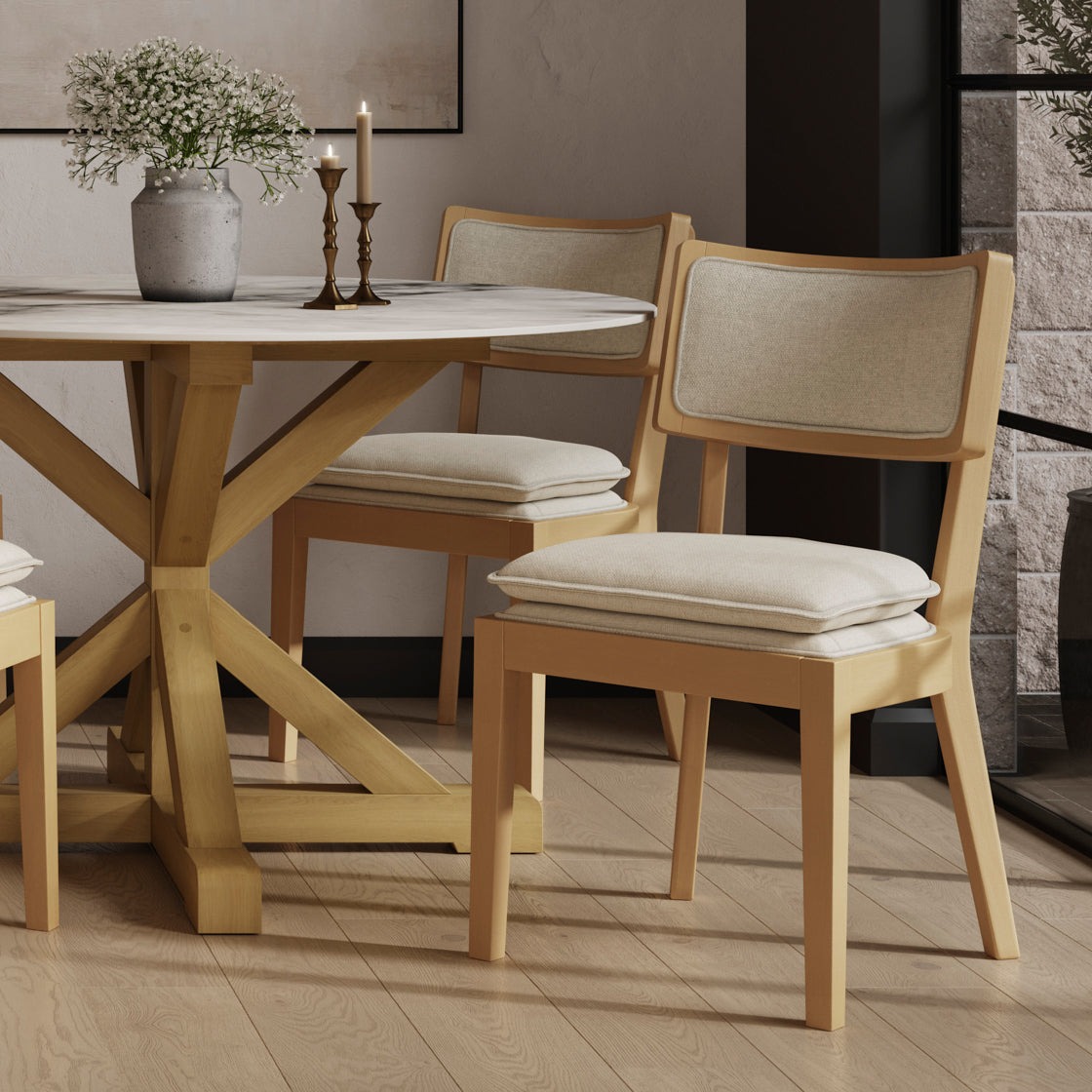 Maggie Natural Wood & Frost Fabric Dining Chair