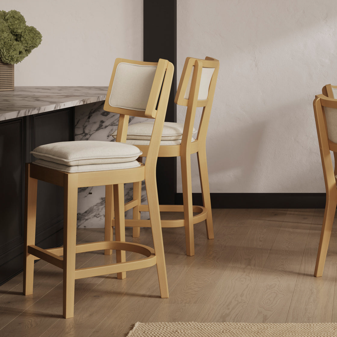 Maggie Natural Wood & Frost Fabric Counter Stool