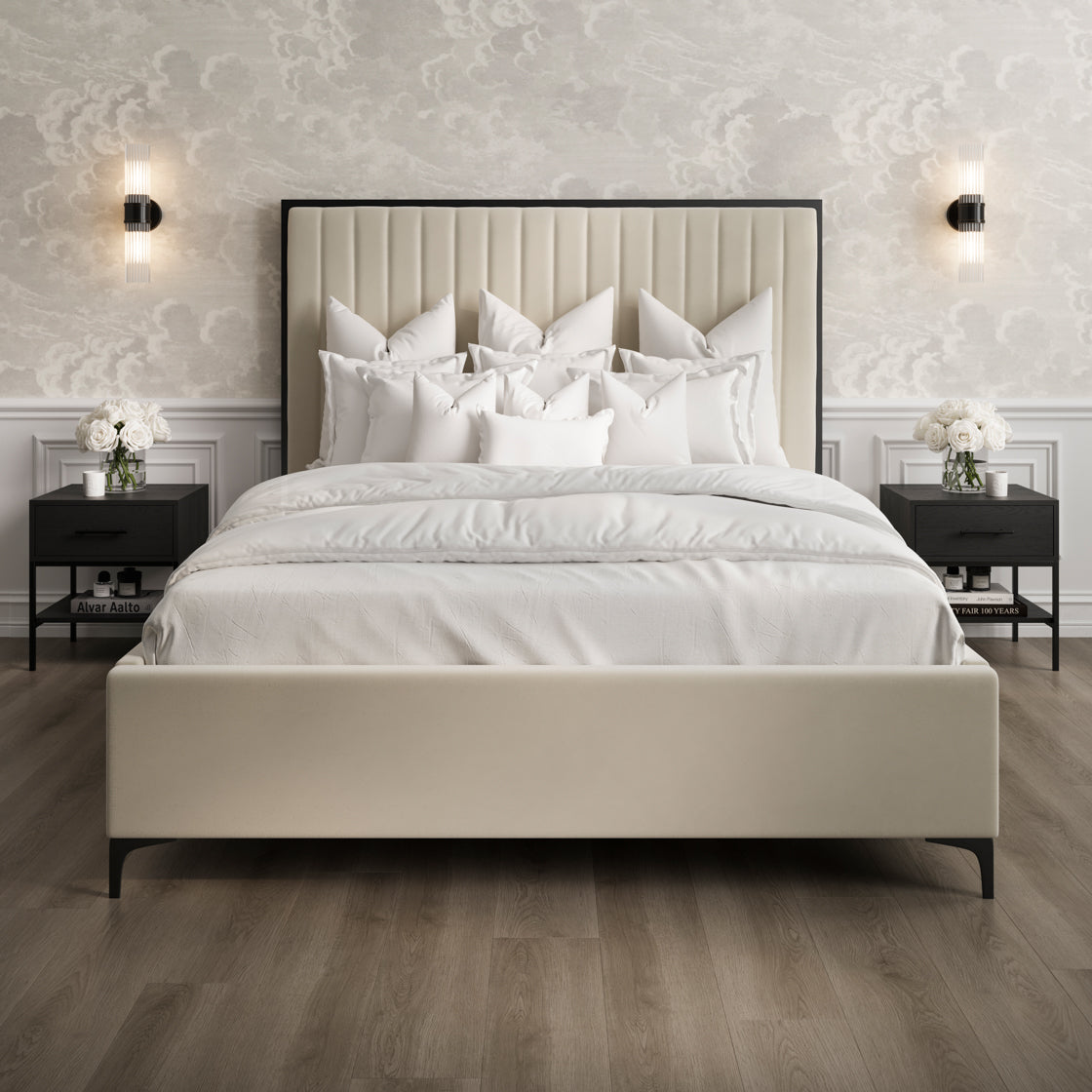Berkeley Cream & Black Velvet King Size Bed