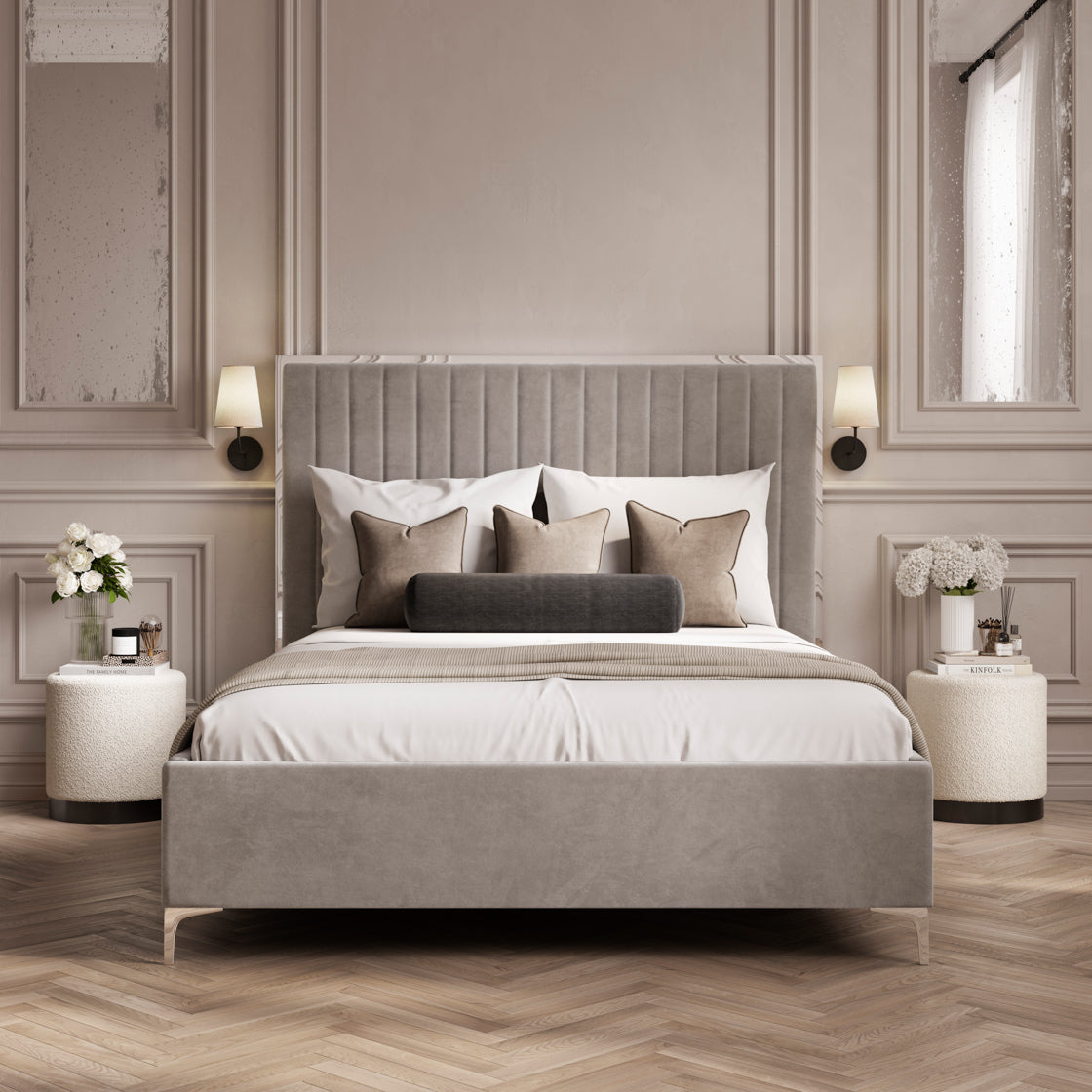 Berkeley Soft Mink Grey Velvet Double Bed