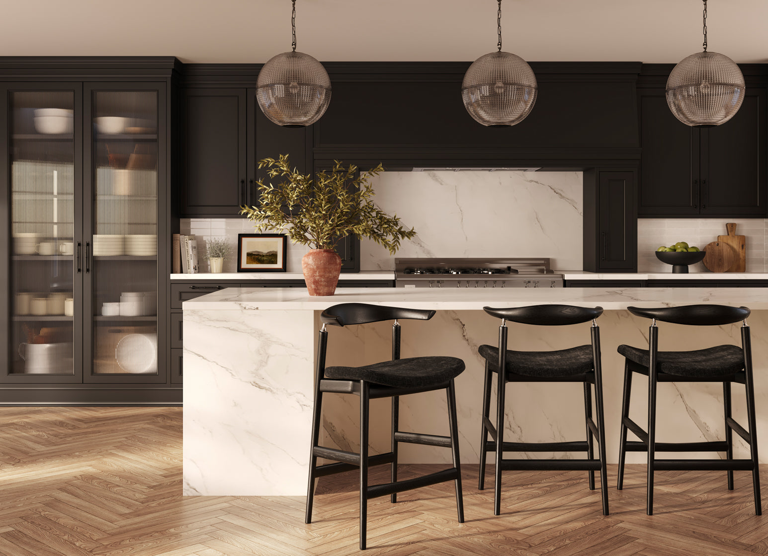 Seine Black Velvet Tweed Counter Stool