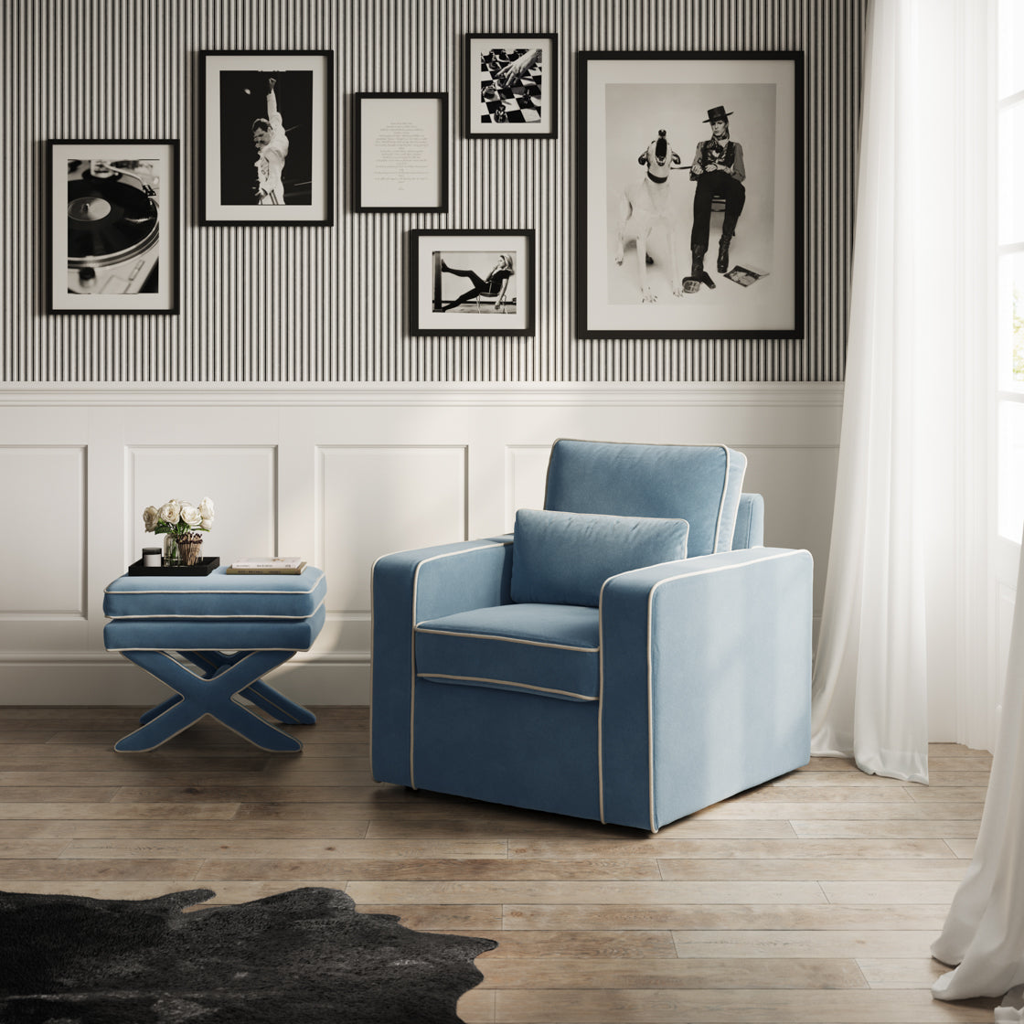 Rhode Ice Blue Velvet Stool