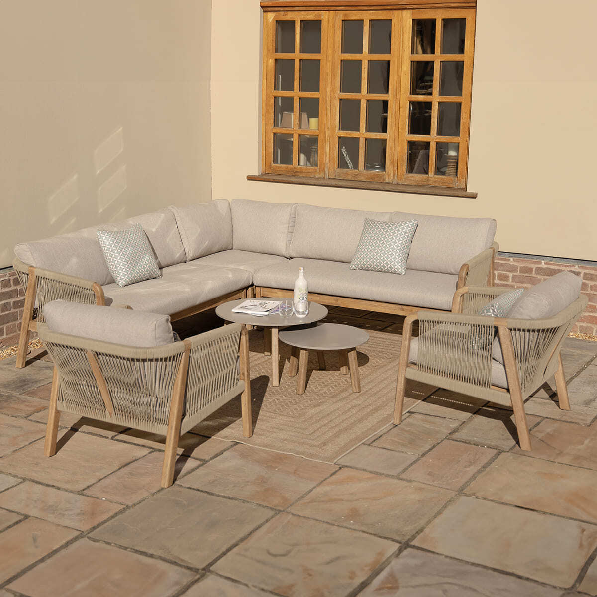 New Martinique Corner Sofa Set & Armchair Set of 2 - Light Brown