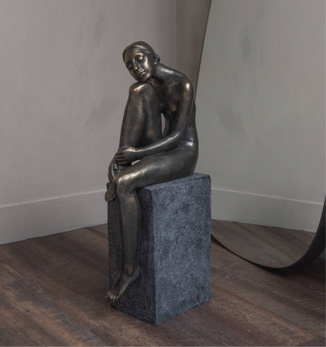 Antique Bronze Thinking Lady Floor Standing XL Sculpture