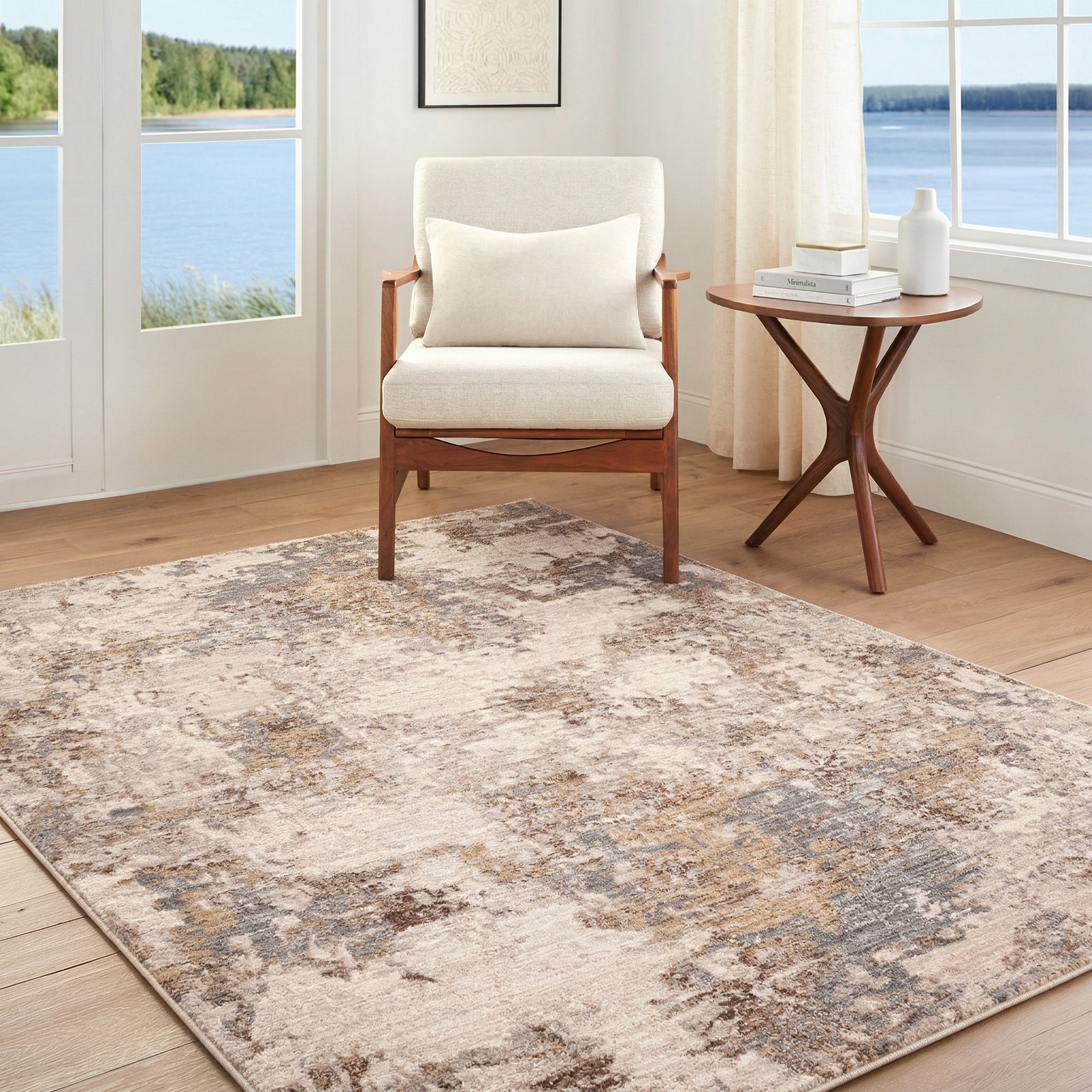 Arda Abstract Modern Marble Grey & Medium Grey Polyester Rug 152x225cm - room setting