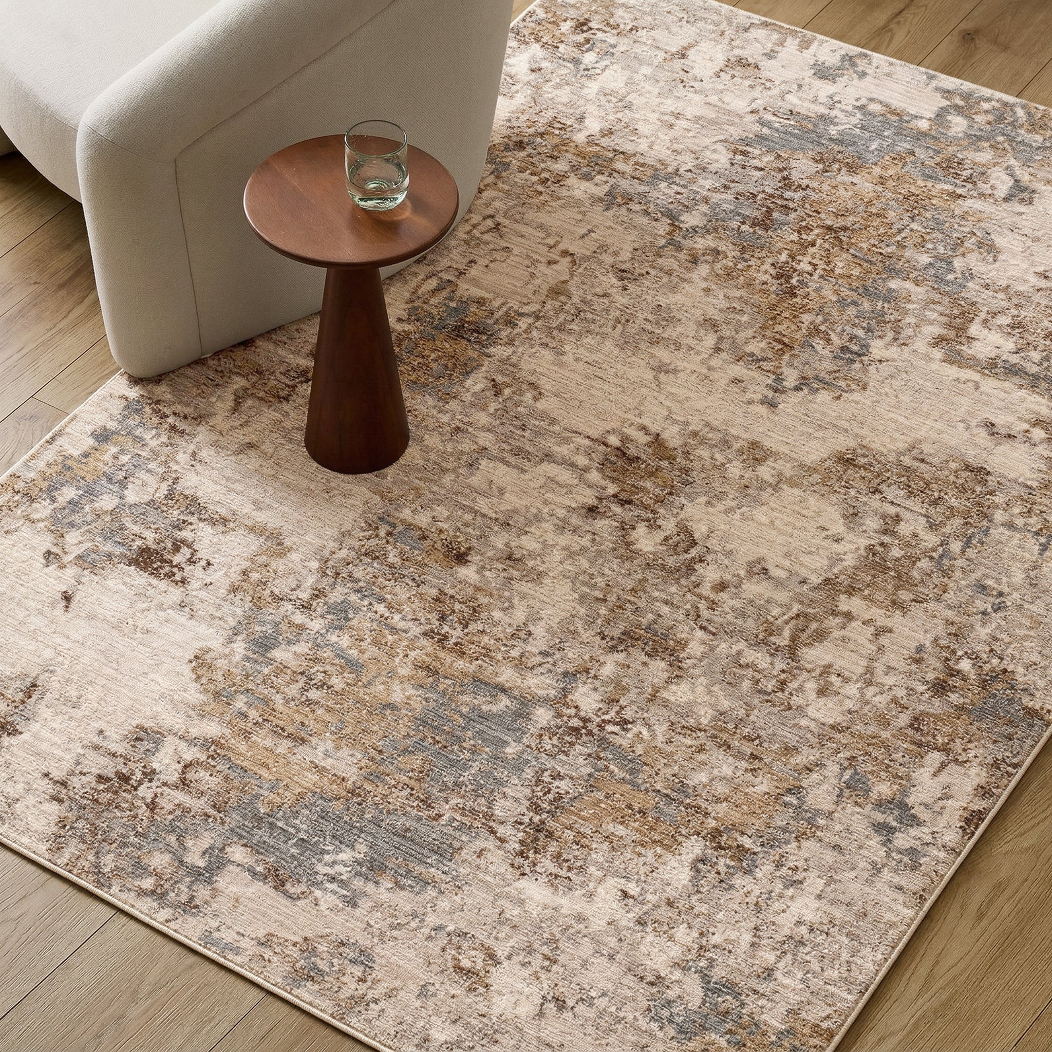 Arda Abstract Modern Marble Grey & Medium Grey Polyester Rug 152x225cm - styled detail