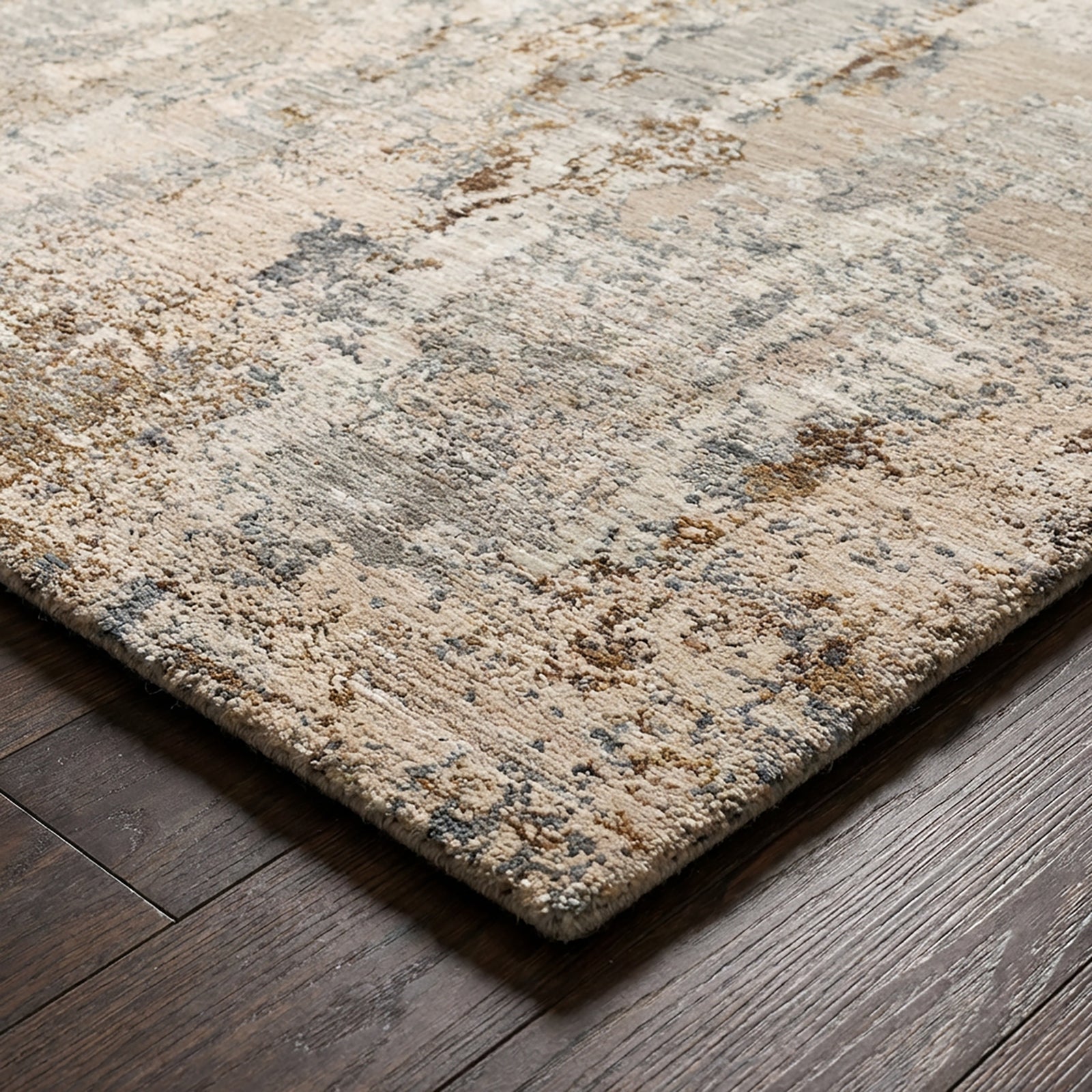 Arda Abstract Modern Marble Taupe & Medium Grey Polyester Rug 152x225cm - corner detail