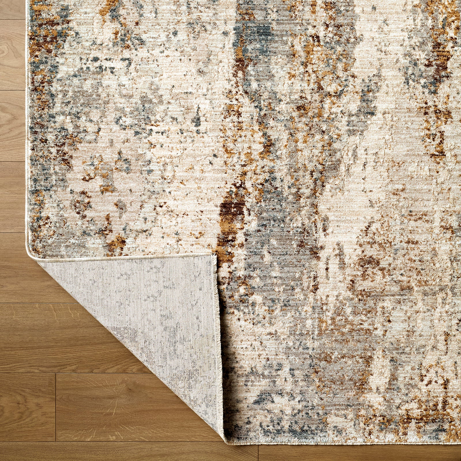 Arda Abstract Modern Marble Taupe & Medium Grey Polyester Rug 152x225cm - folded detail