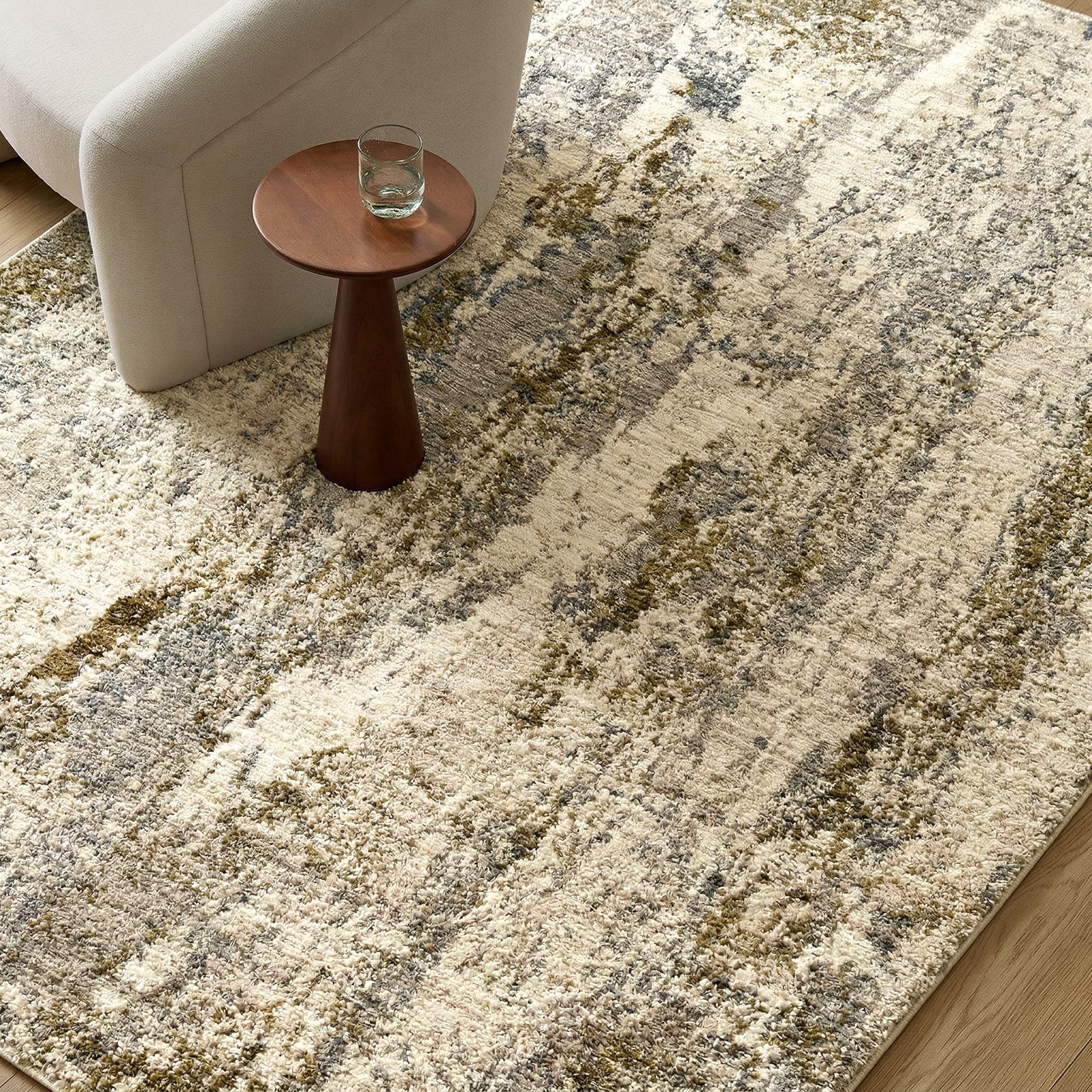 Arda Abstract Modern Marble Taupe & Medium Grey Polyester Rug 152x225cm - styled detail