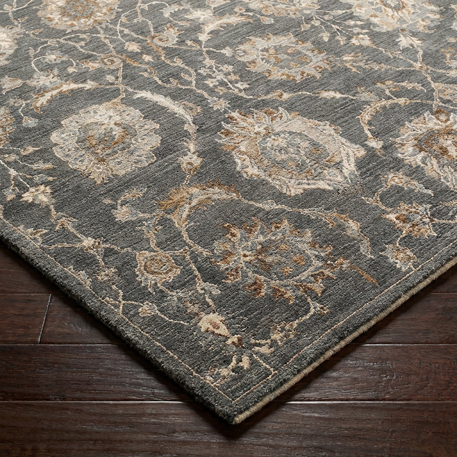 Arda Vintage Traditional Blue & Deep Teal & Dark Green Polyester Rug 152x225cm - corner detail