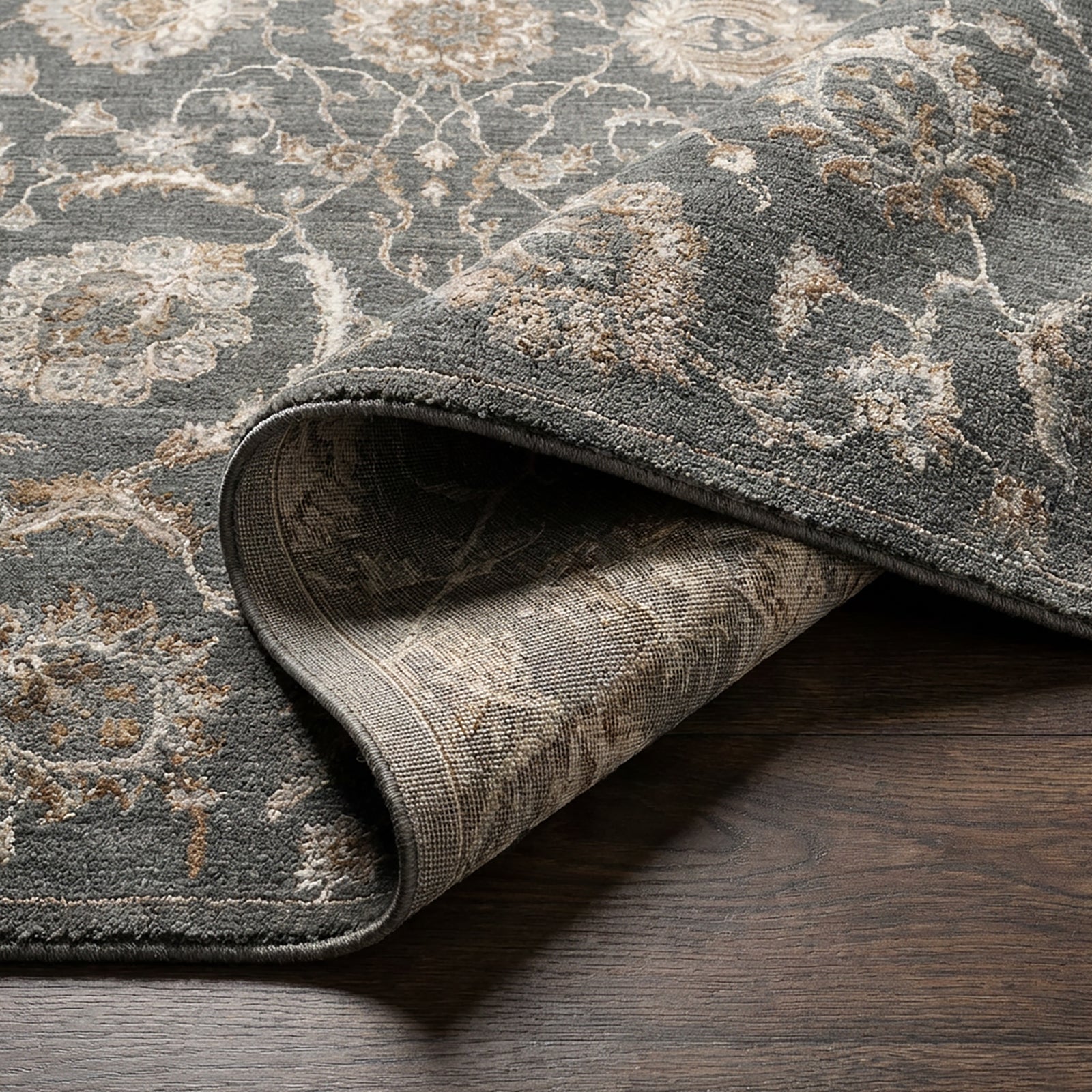 Arda Vintage Traditional Blue & Deep Teal & Dark Green Polyester Rug 152x225cm - folded detail