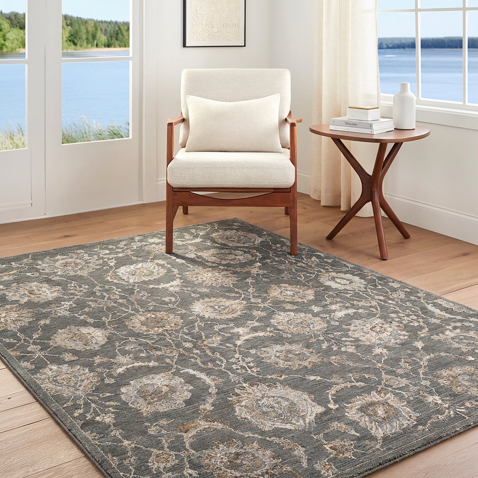 Arda Vintage Traditional Blue & Deep Teal & Dark Green Polyester Rug 152x225cm - room setting