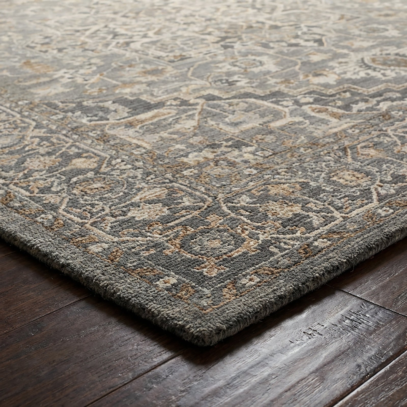 Arda Vintage Traditional Blue & Deep Teal & Dark Green Polyester Rug 152x225cm - corner detail