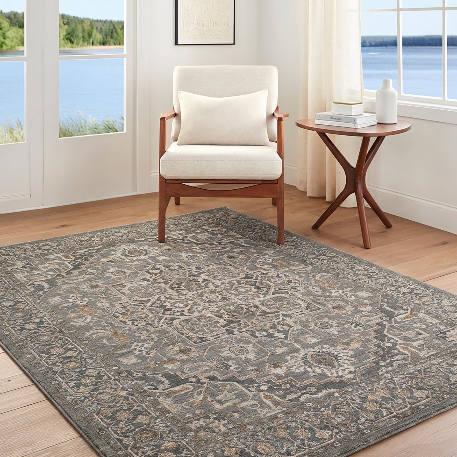 Arda Vintage Traditional Blue & Deep Teal & Dark Green Polyester Rug 152x225cm - room setting