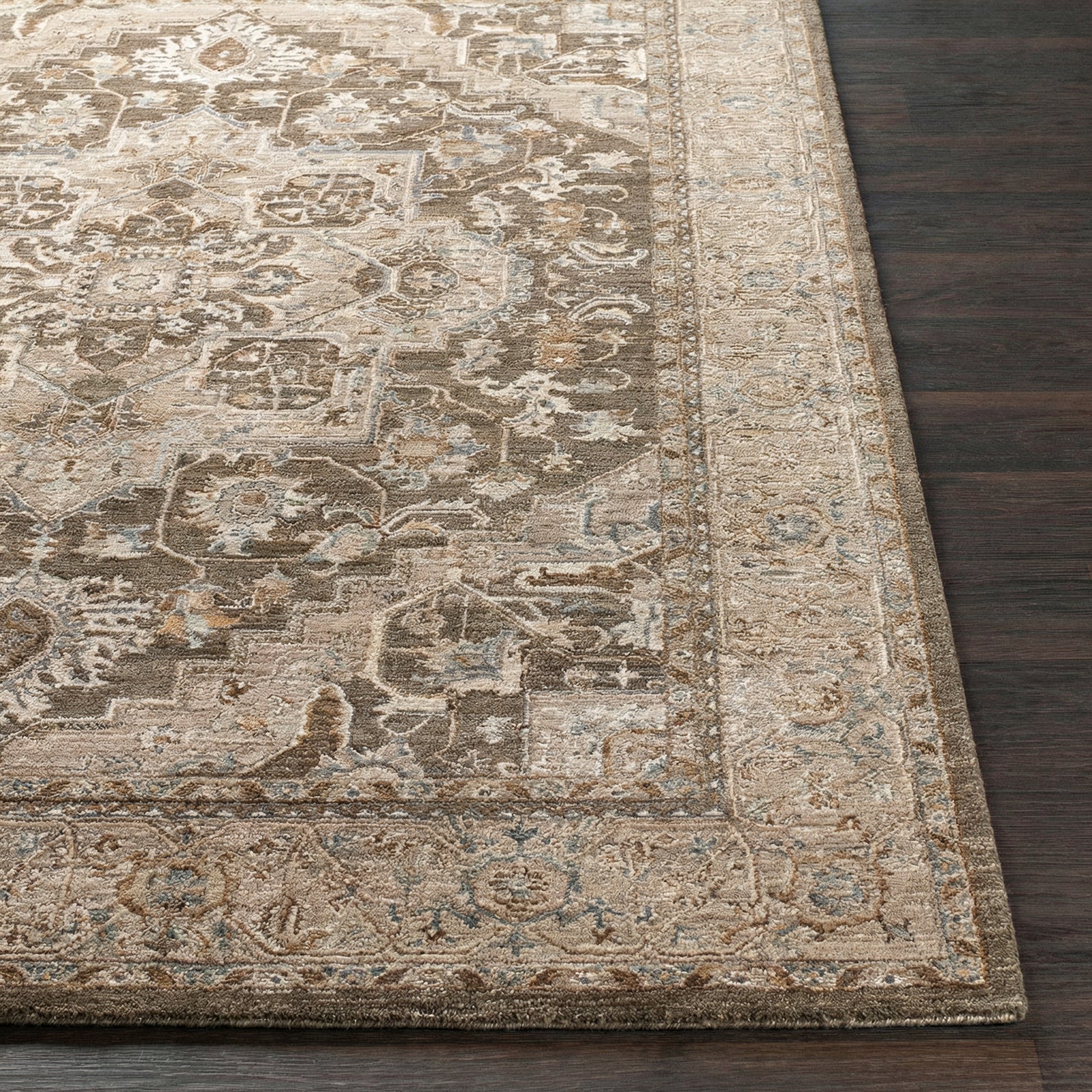 Arda Vintage Traditional Brown & Medium Grey & Charcoal Polyester Rug 152x225cm - front view
